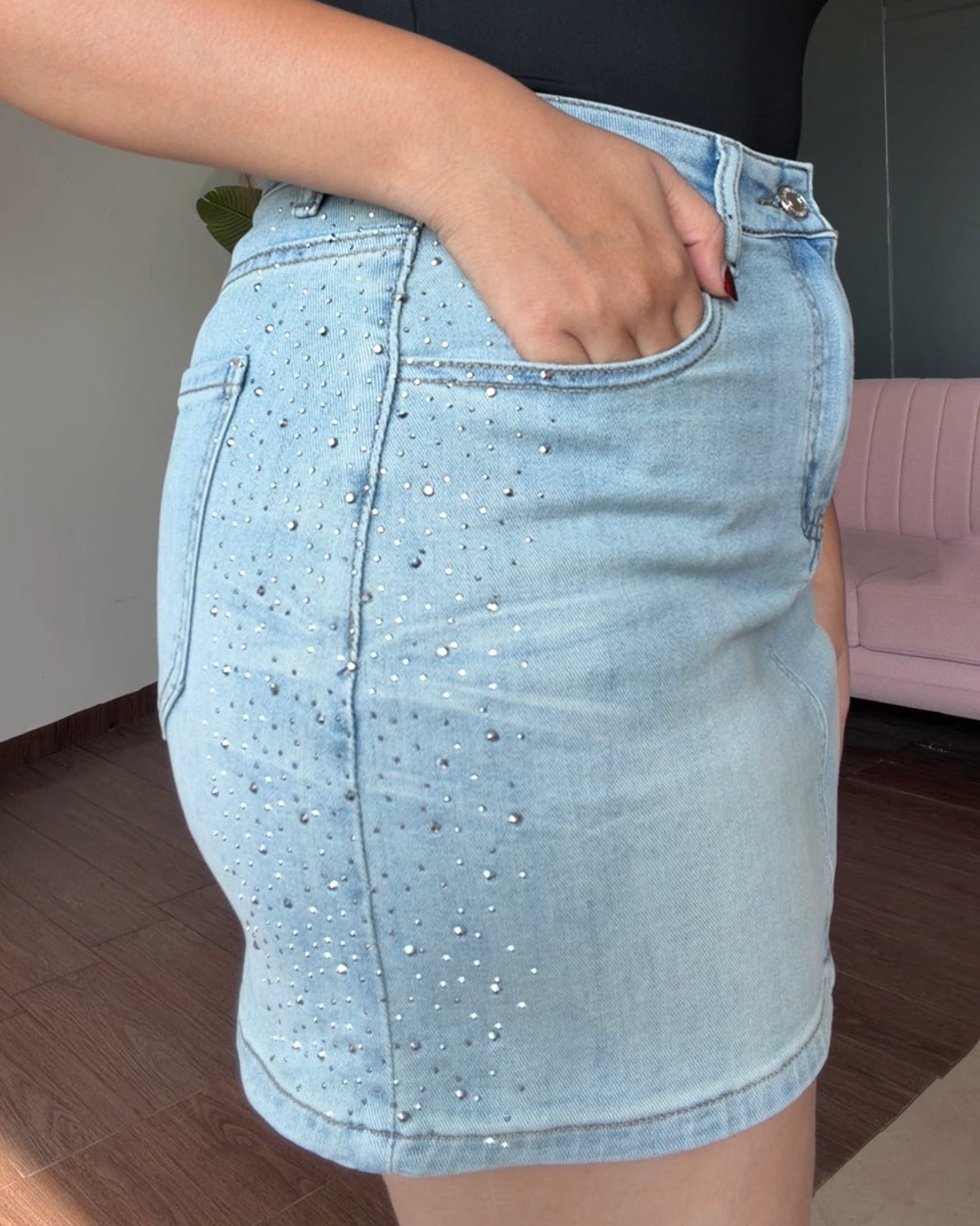 Minimal Sequin Detailing Denim Skirt