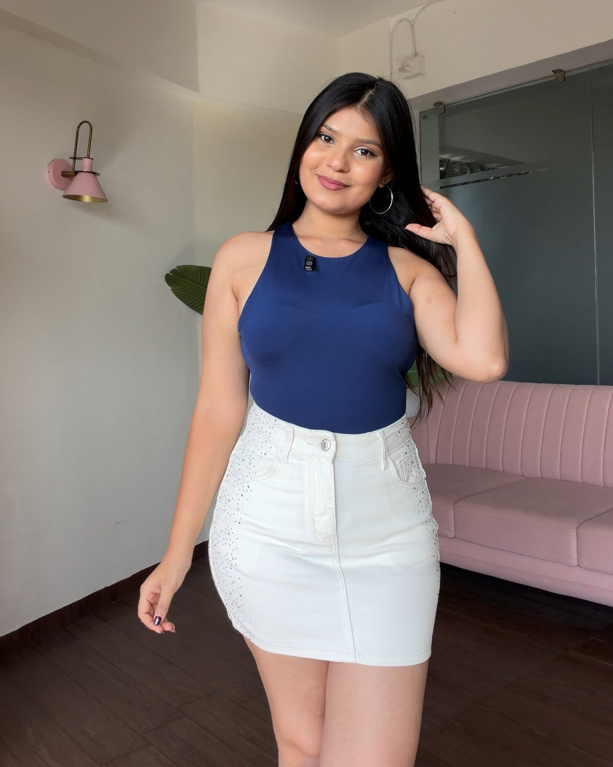 Minimal Sequin Detailing Denim Skirt