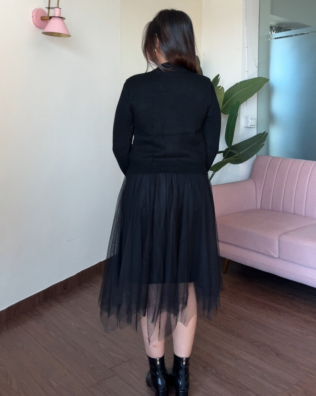 2 Piece Pearl Detailing Vest Top With Winter Dress