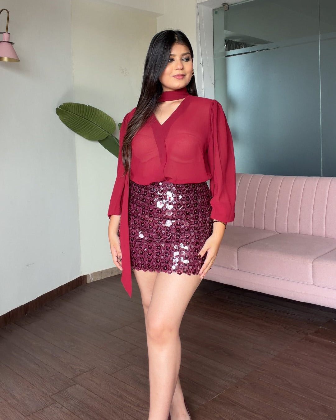 Petal Detailing Sequin Skirt