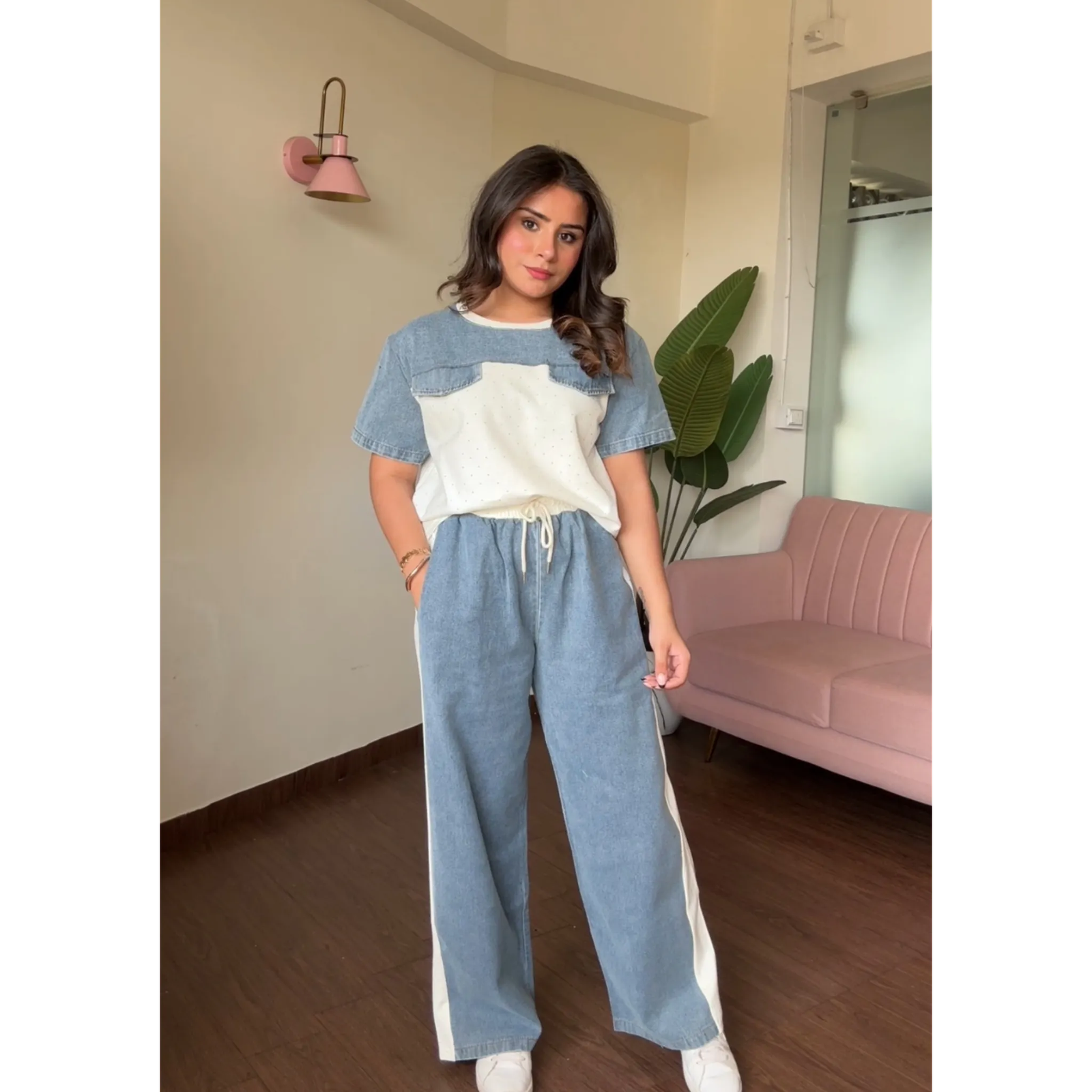 Rhinestone Detail Denim Co-ord Set