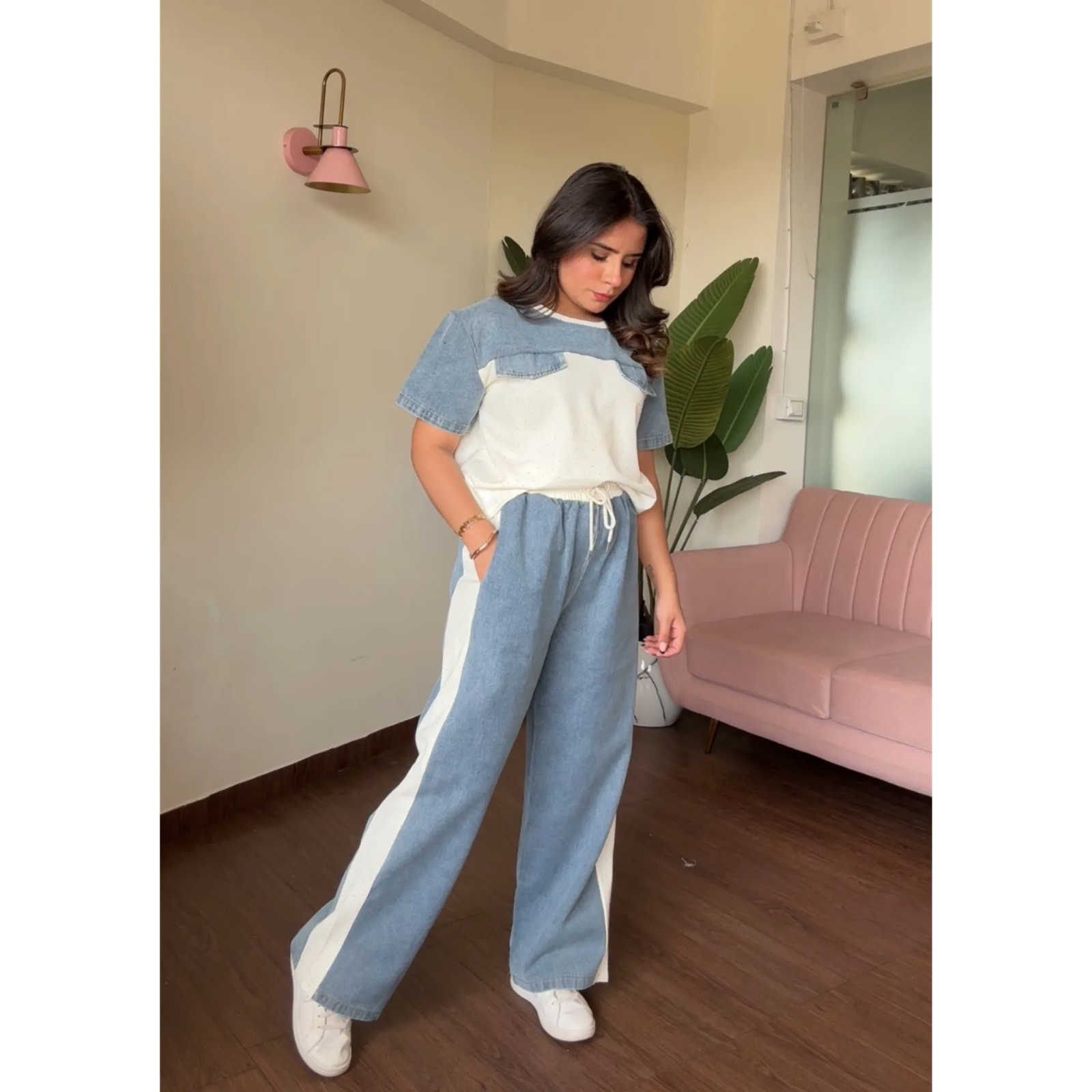 Rhinestone Detail Denim Co-ord Set