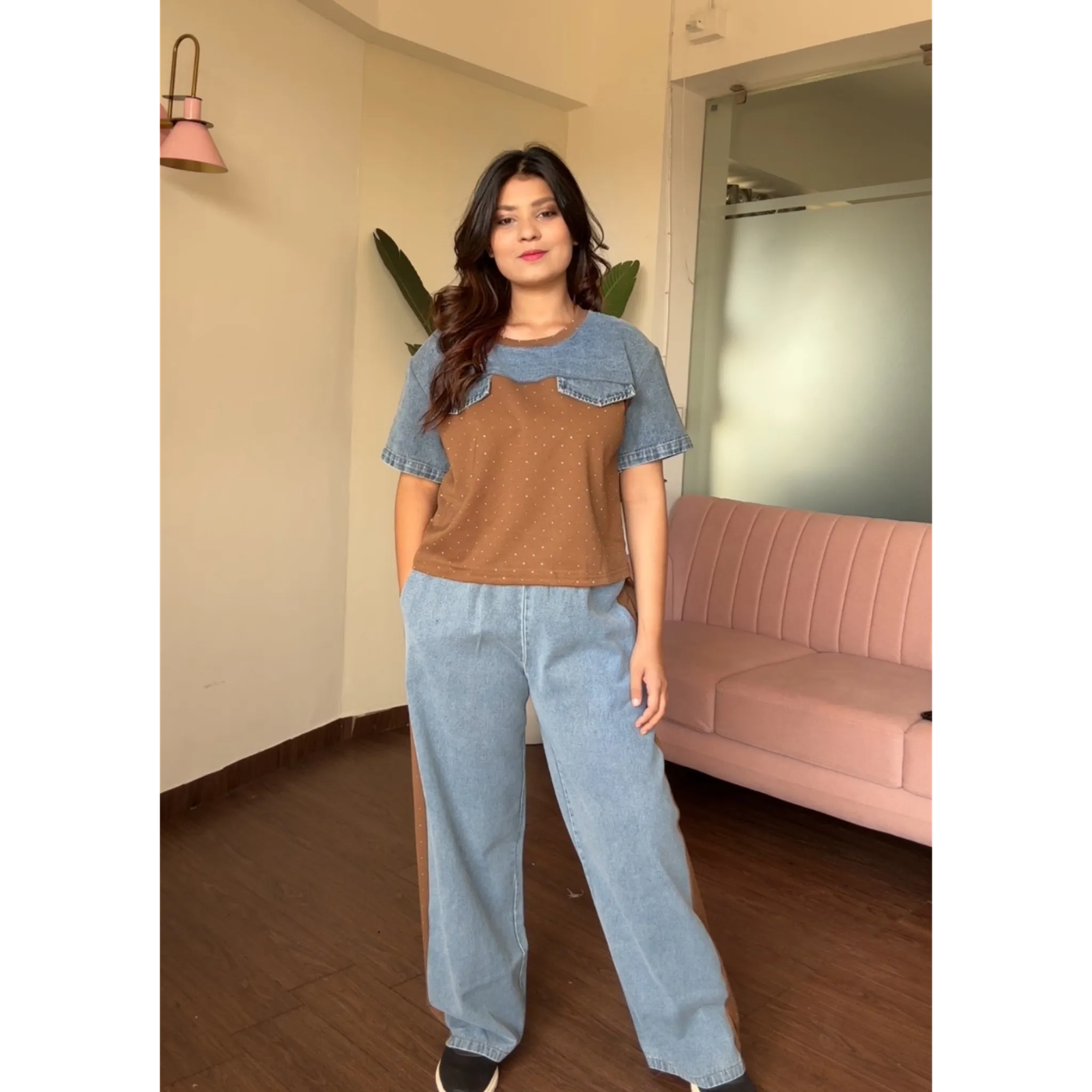 Rhinestone Detail Denim Co-ord Set