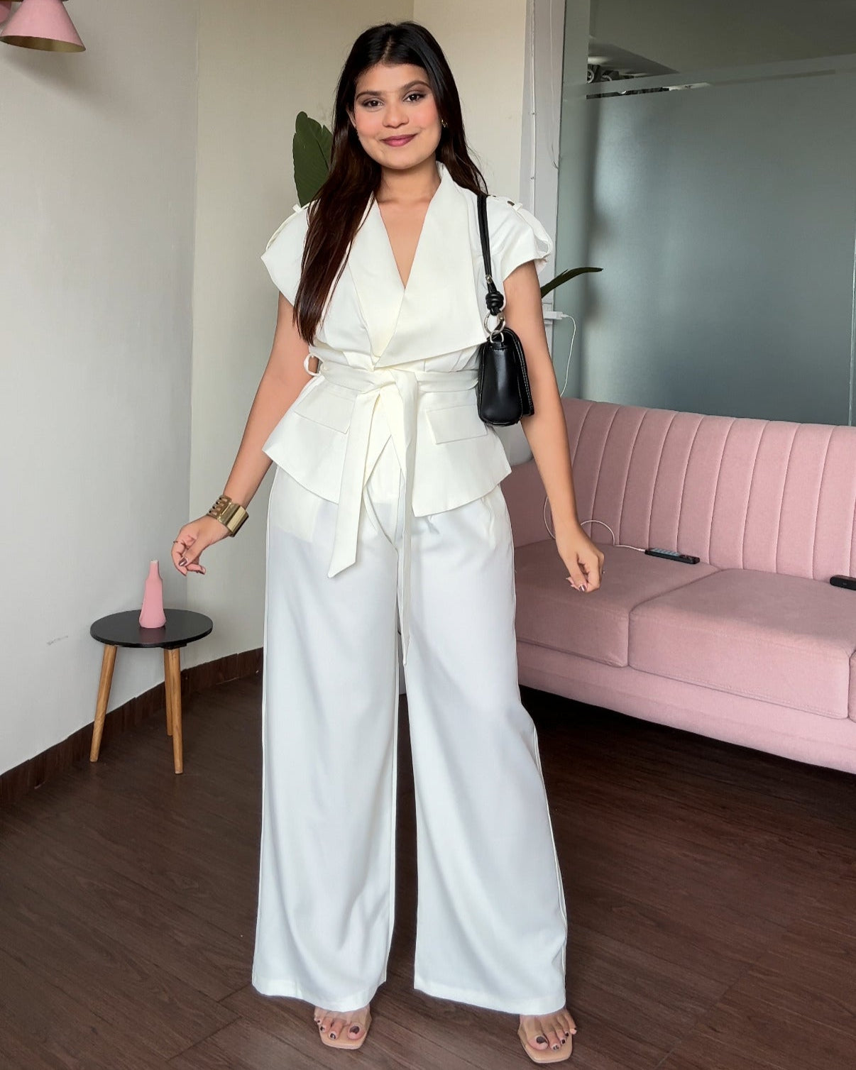 Tie Up Cut Sleeves Blazer Co-Ord Set