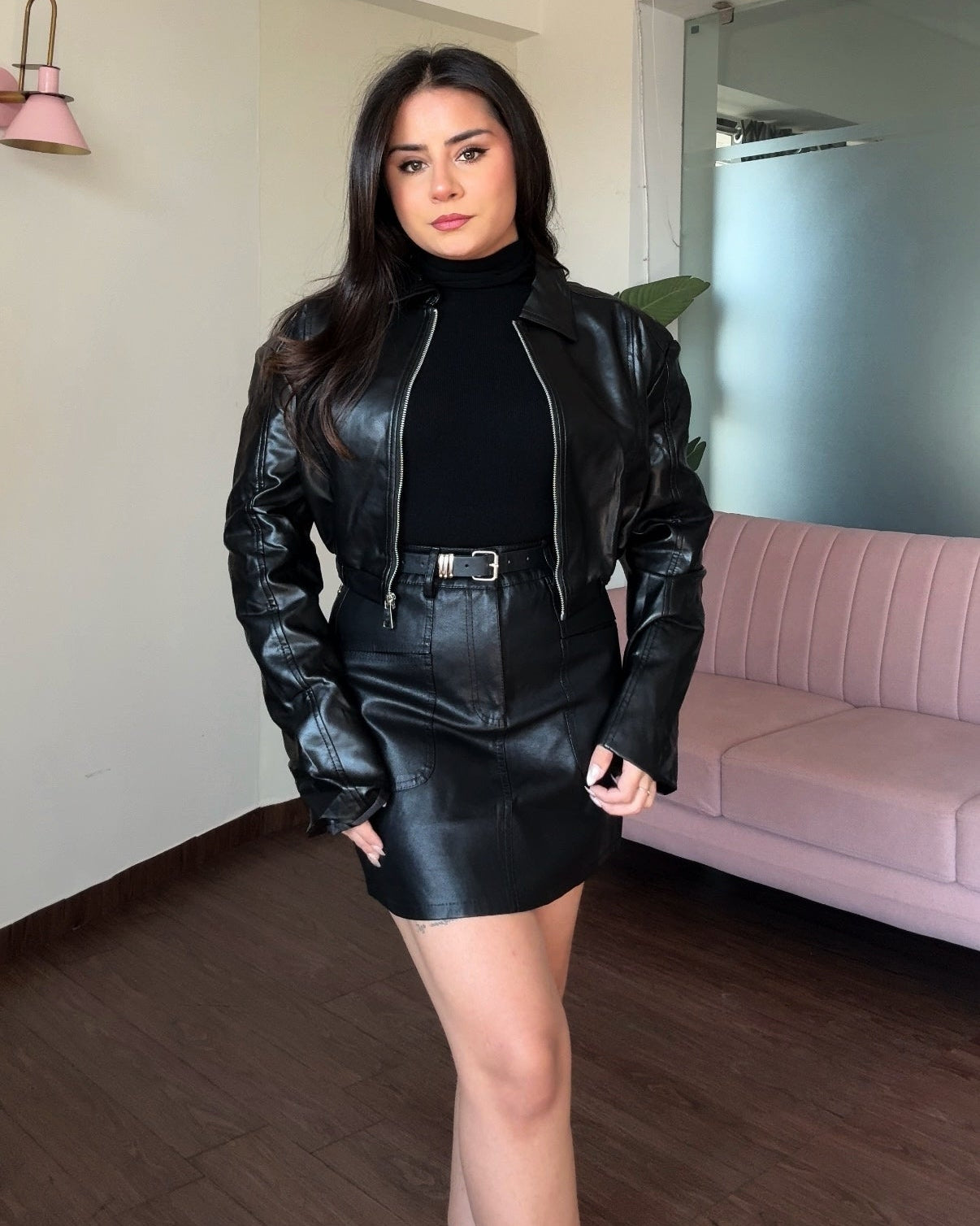 Collared Cropped Baggy Leather Jacket