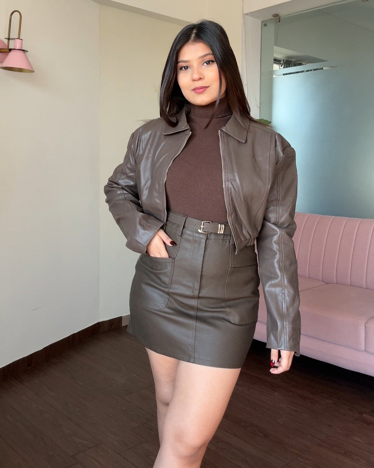 Collared Cropped Baggy Leather Jacket