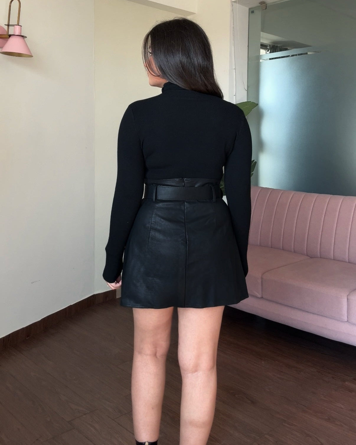 Mini Leather Skirt With Thick Belt