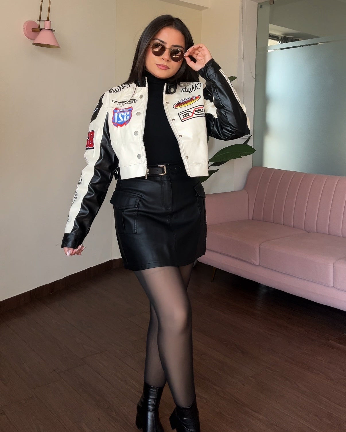 Leather Cropped Racer Jacket