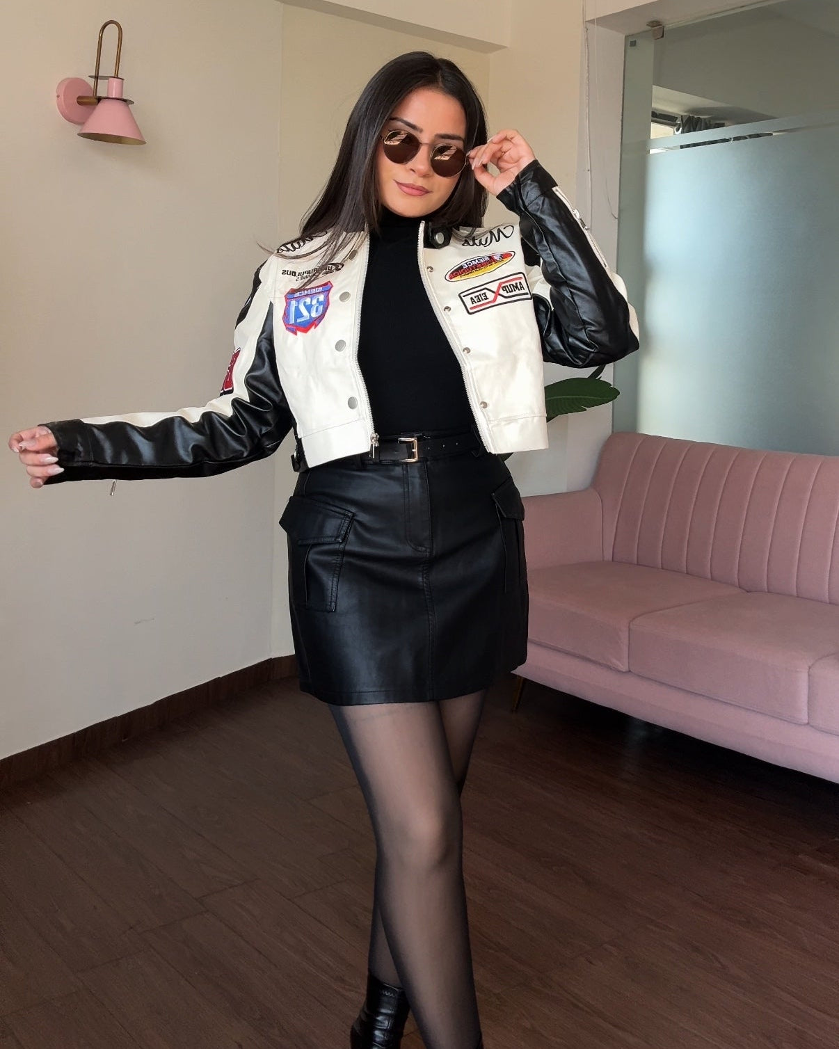 Leather Cropped Racer Jacket