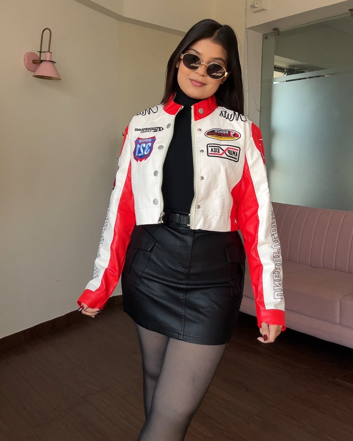 Leather Cropped Racer Jacket