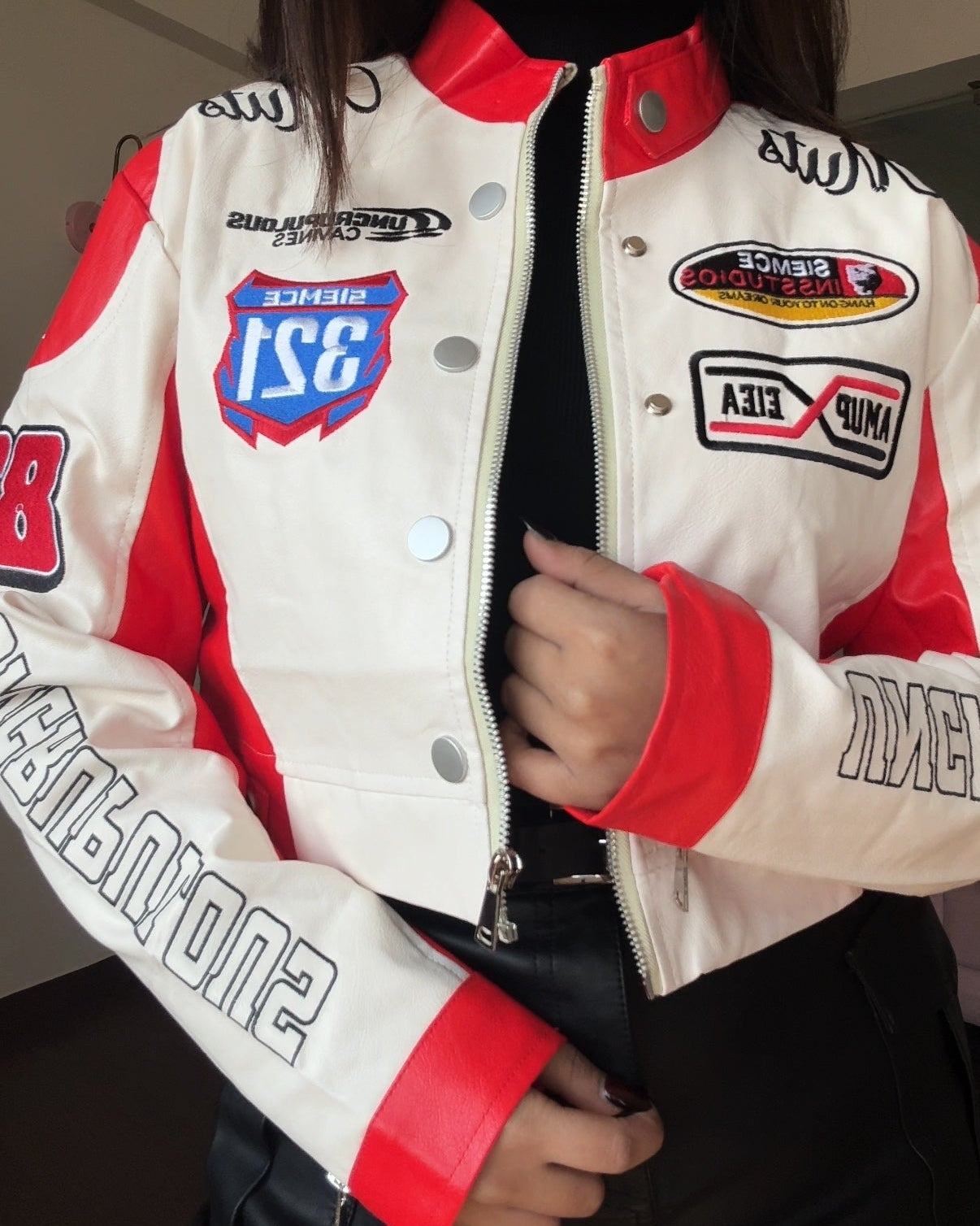 Leather Cropped Racer Jacket