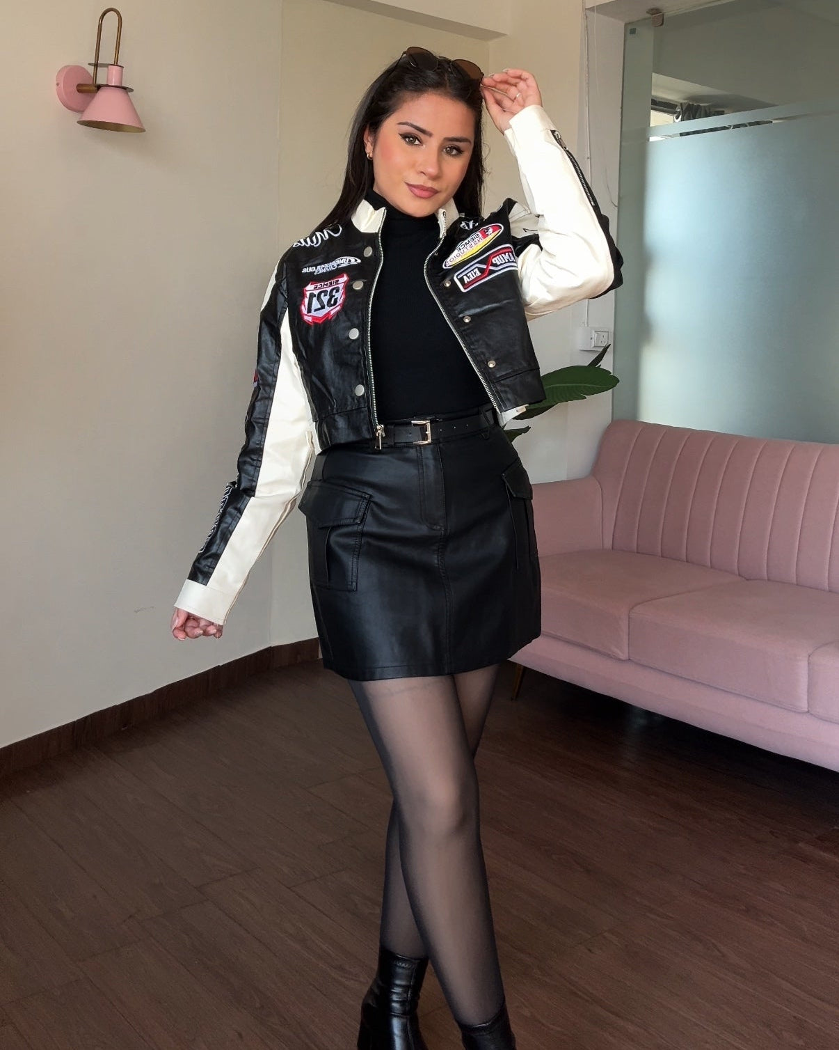 Leather Cropped Racer Jacket