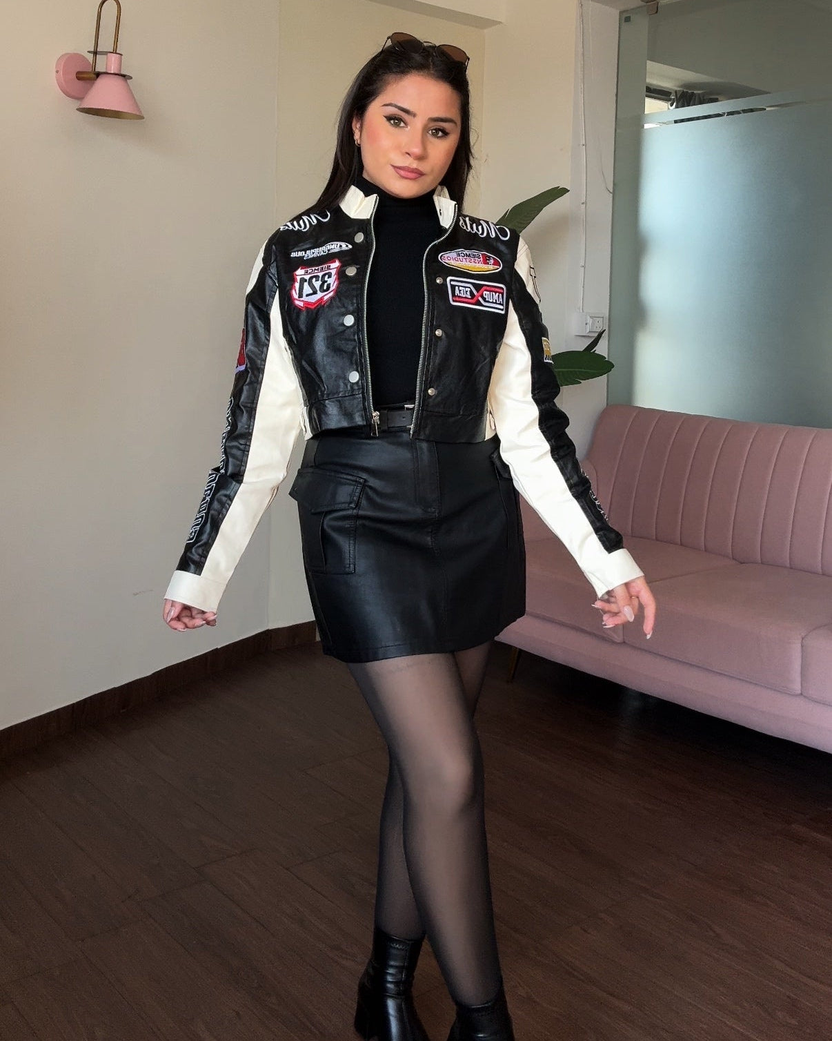 Leather Cropped Racer Jacket