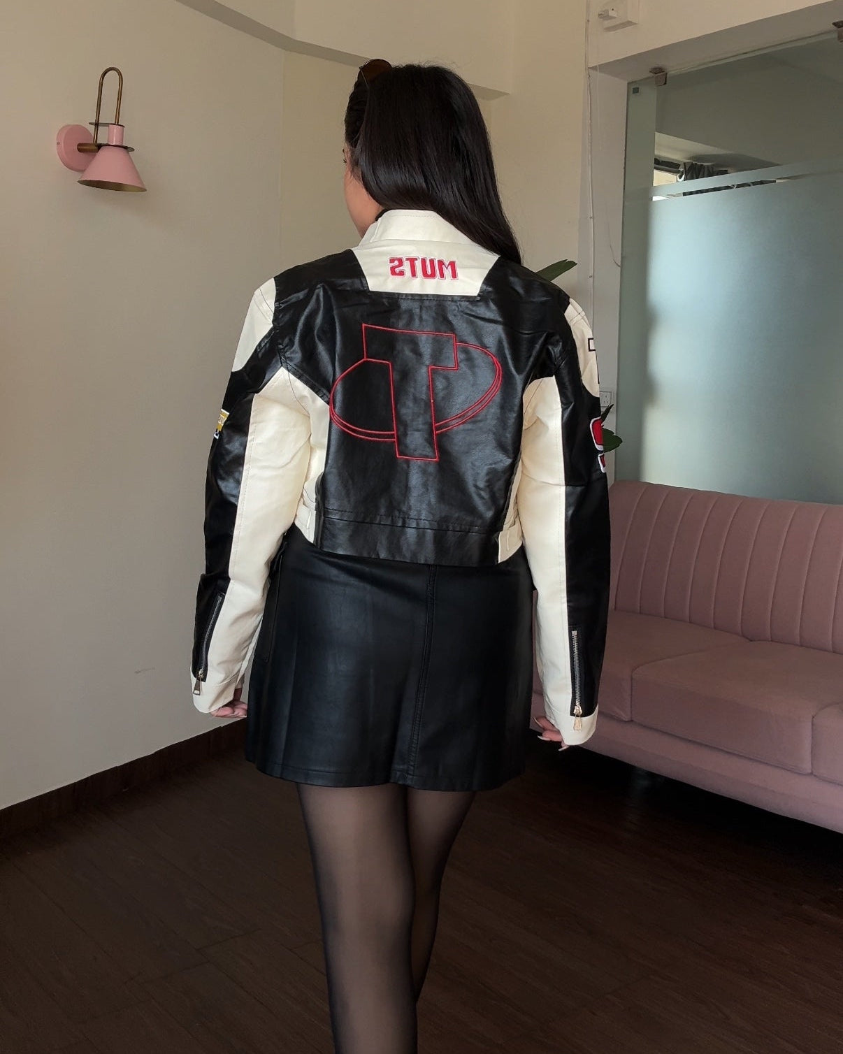 Leather Cropped Racer Jacket