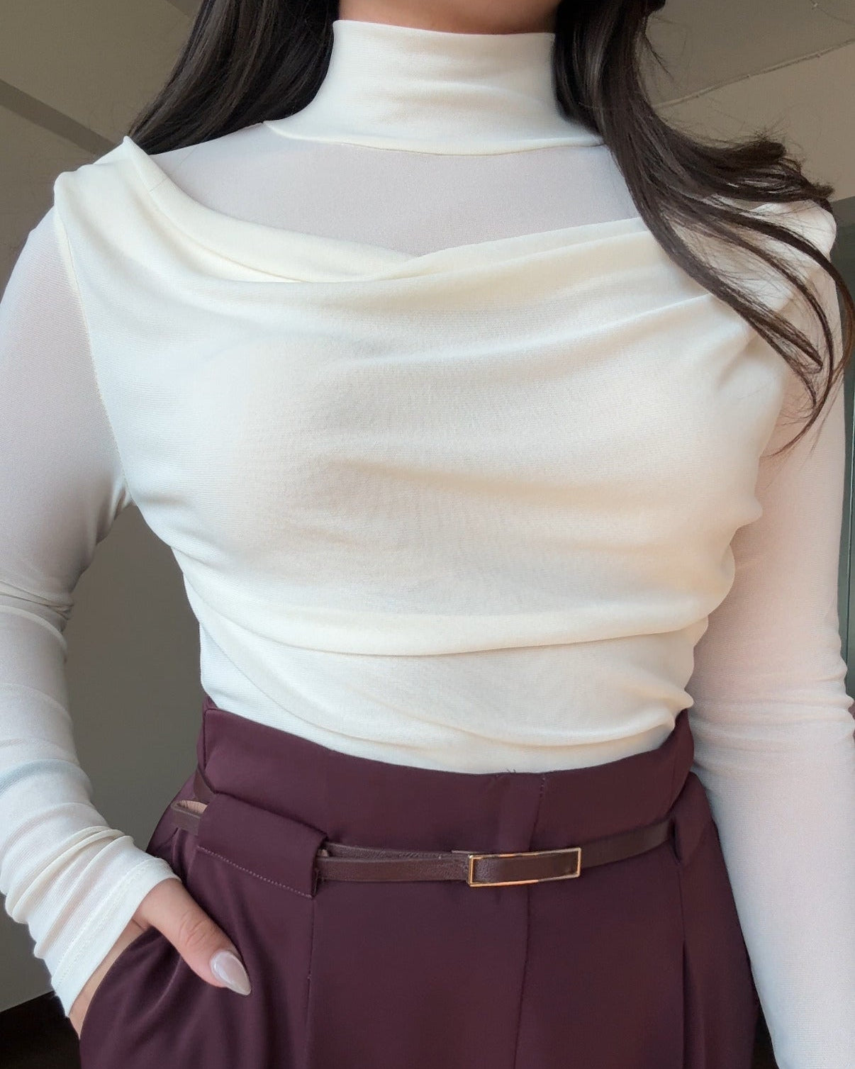 Mesh Full Sleeve Draped Top