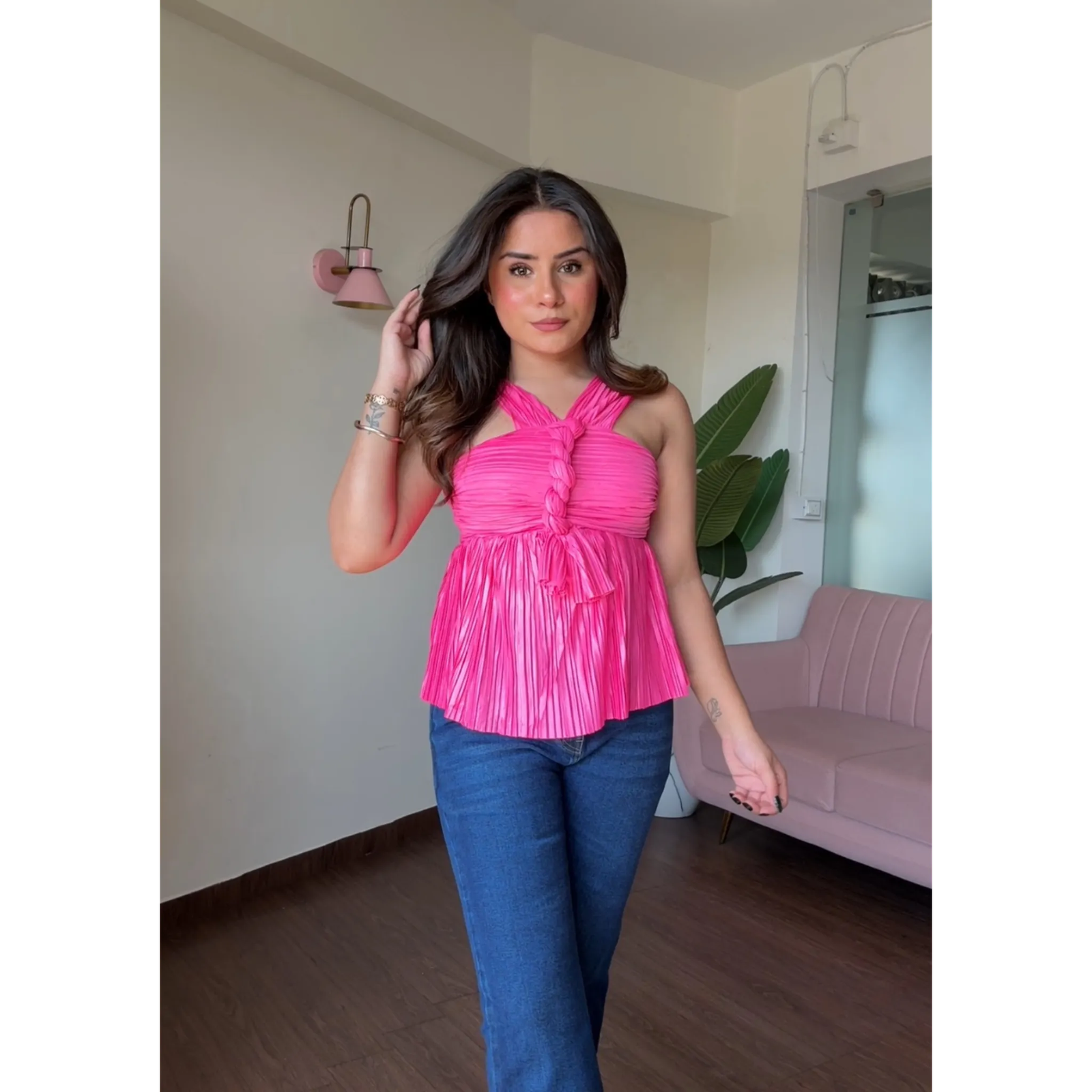 Wrinkle Twist Pattern Peplum Top