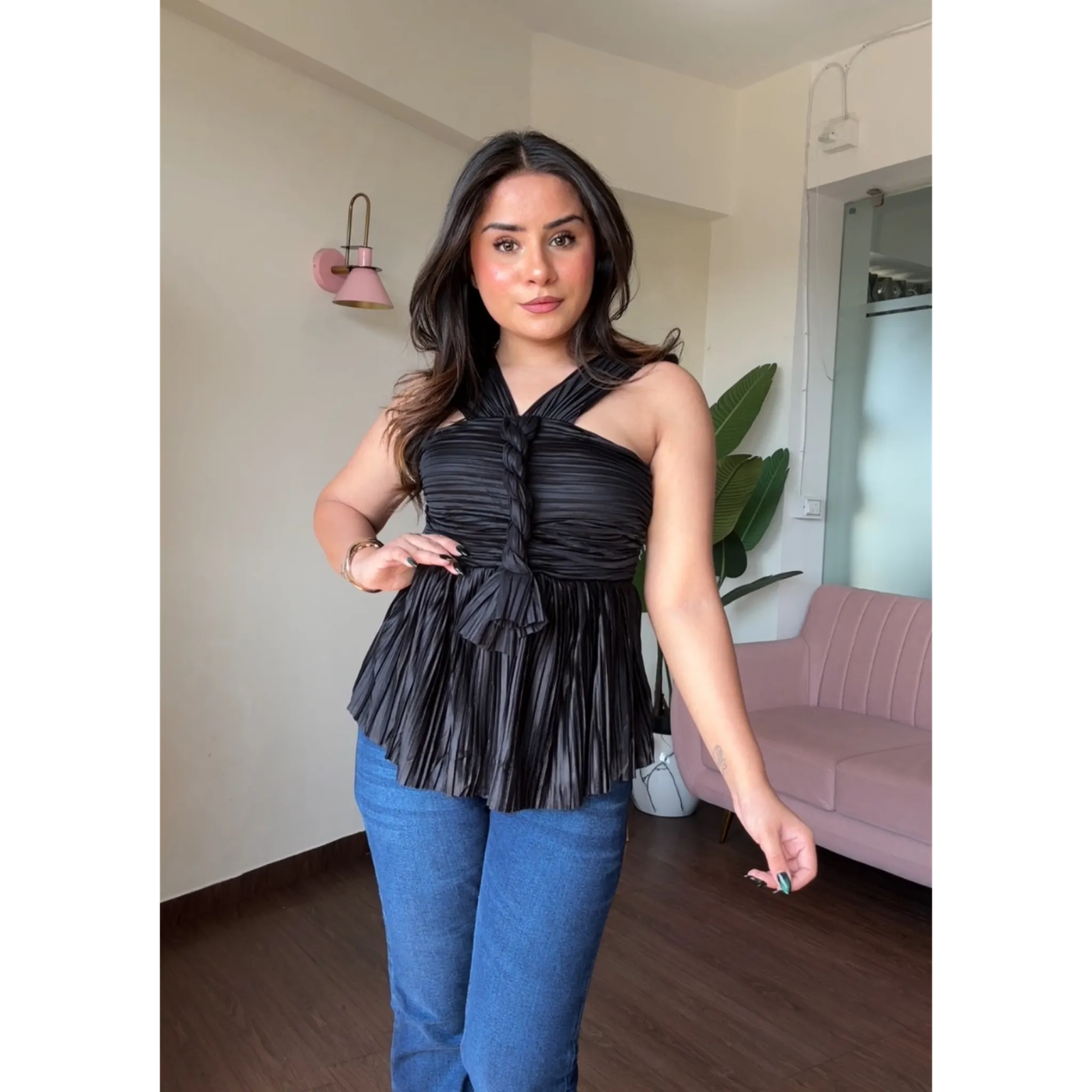 Wrinkle Twist Pattern Peplum Top