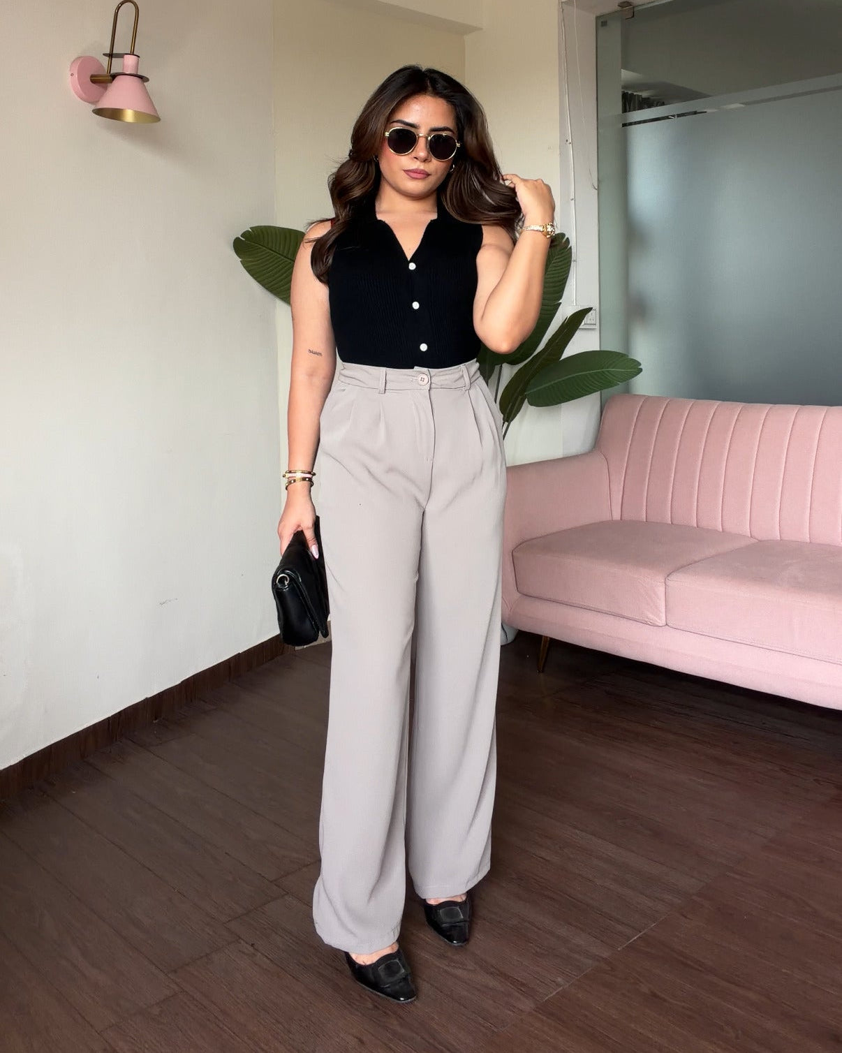 High Waisted Tailored Wide Leg Pants