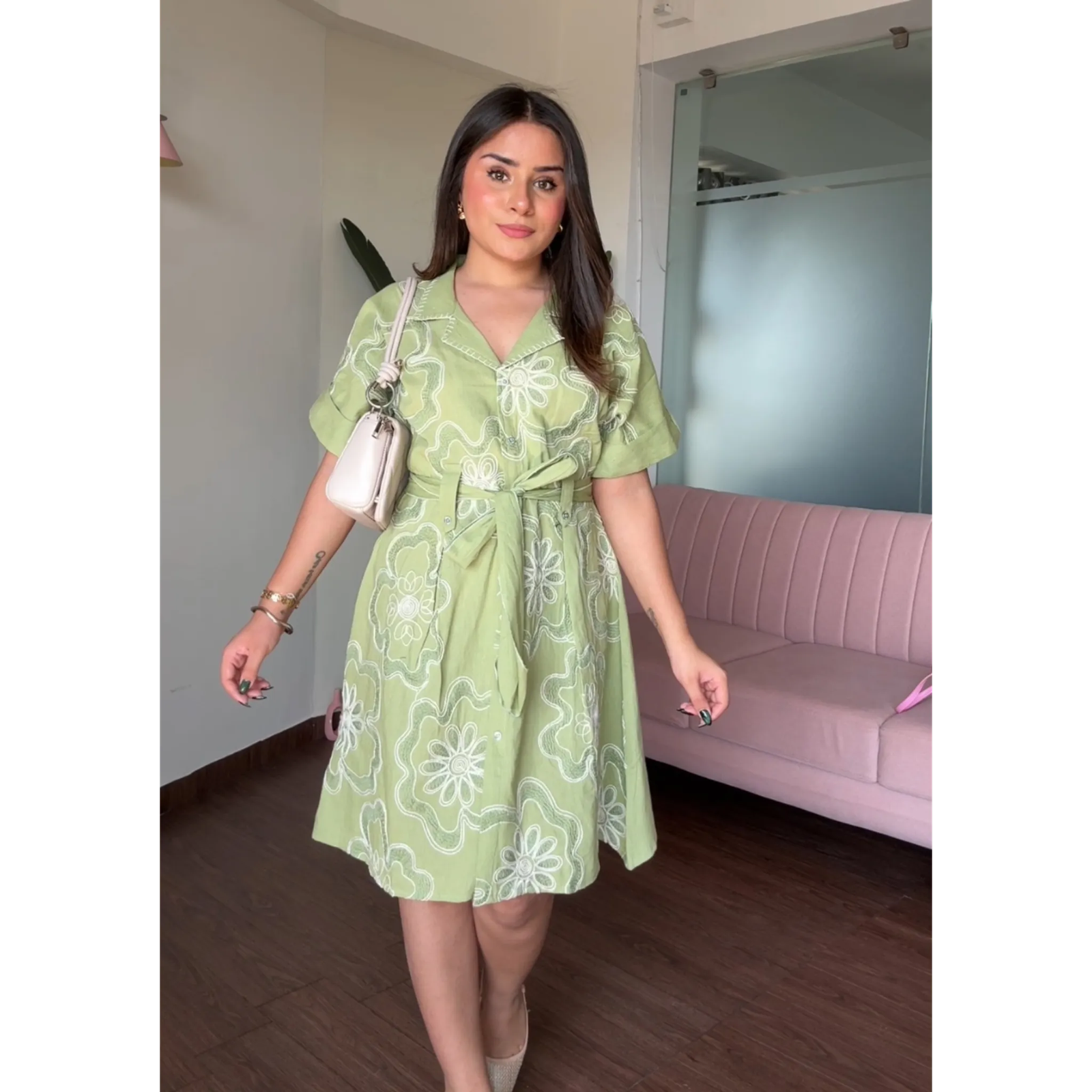 Embroidered Cotton Dress With Collar