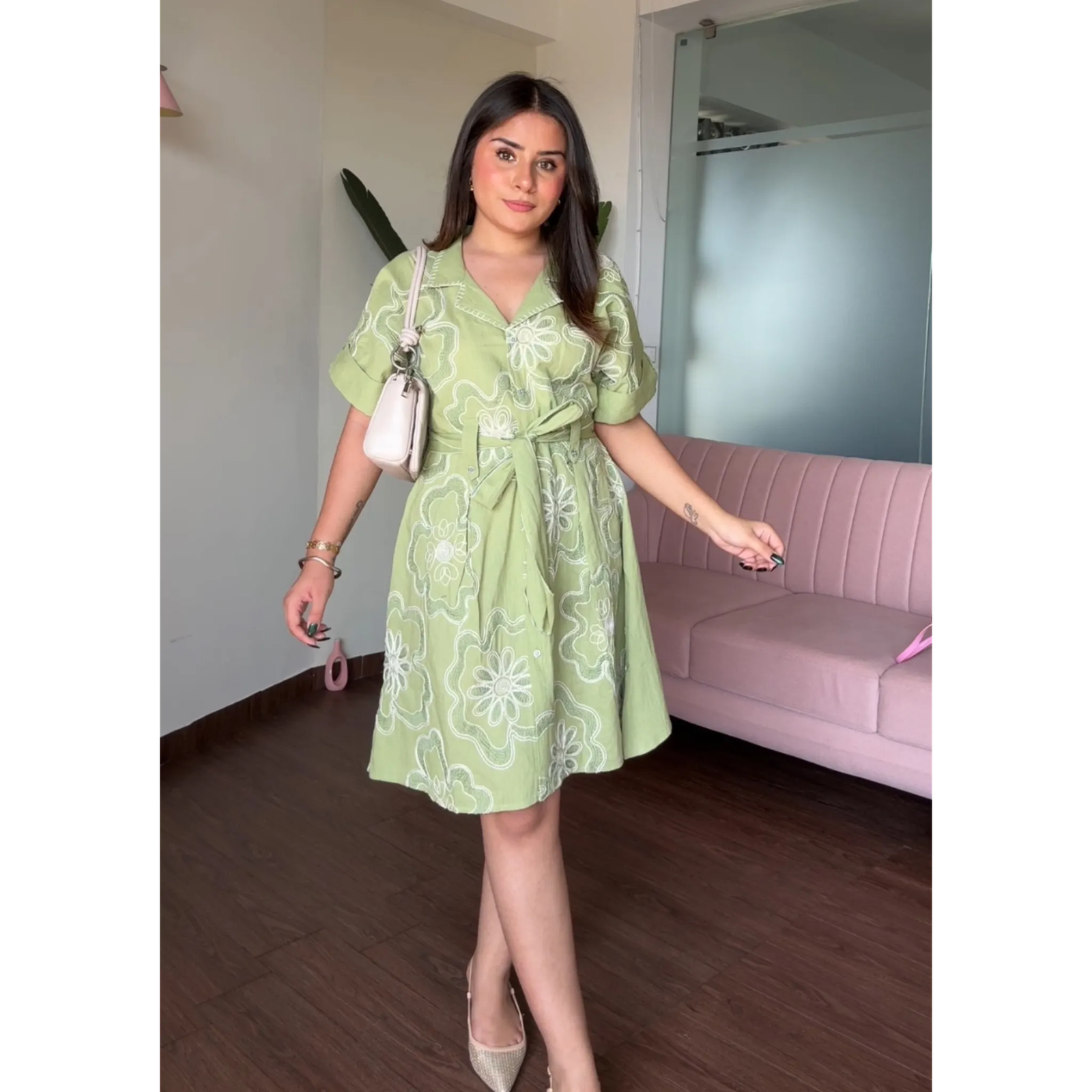 Embroidered Cotton Dress With Collar