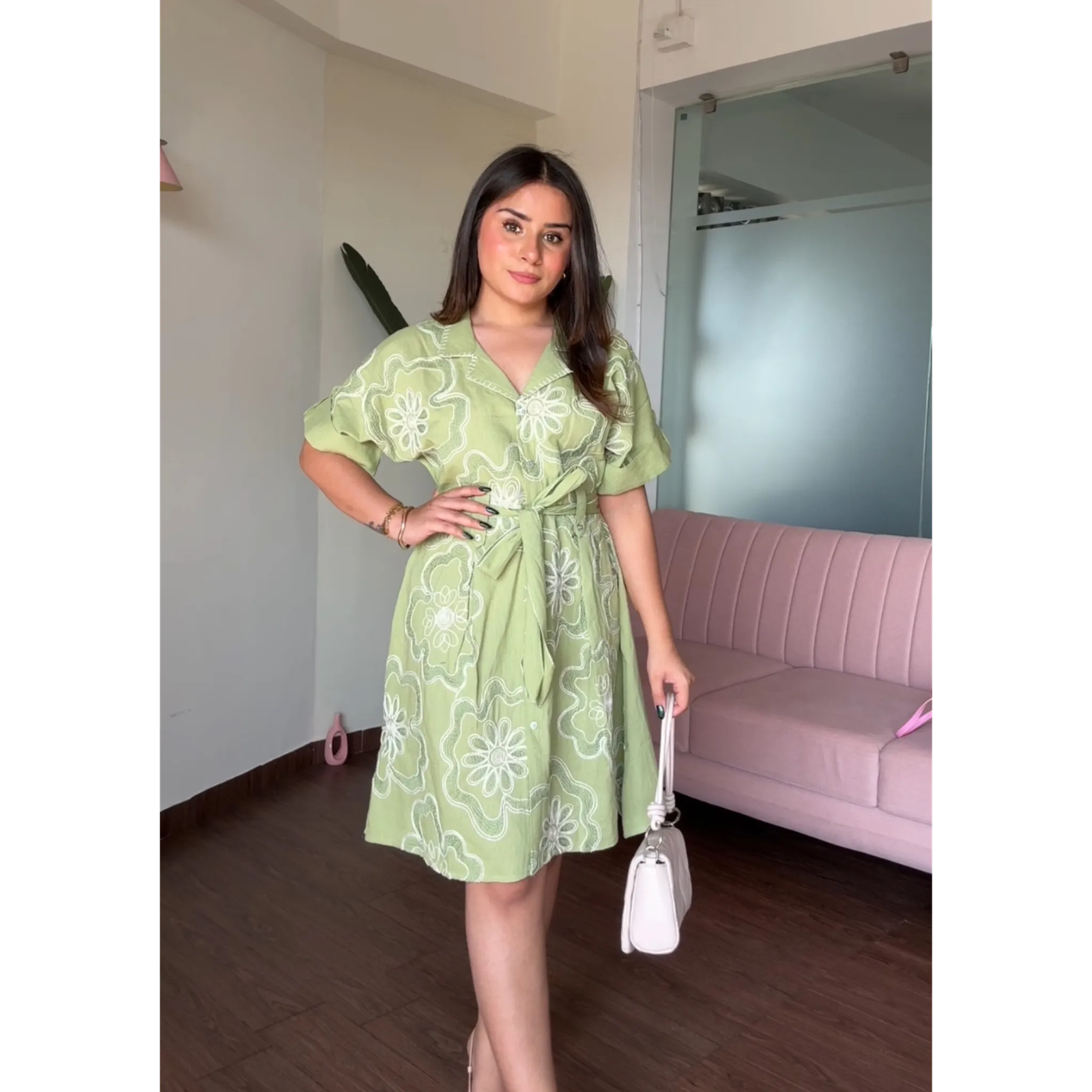 Embroidered Cotton Dress With Collar