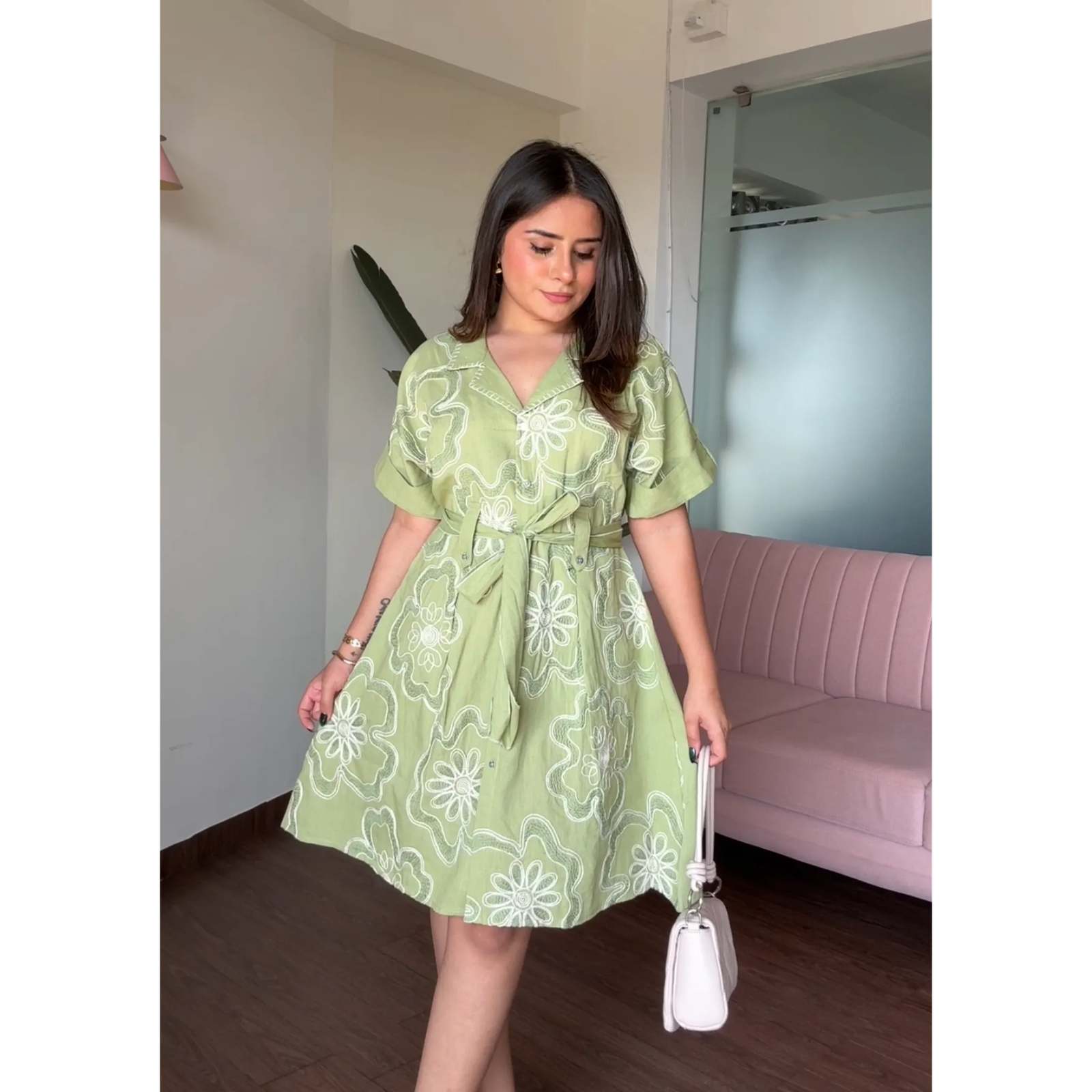 Embroidered Cotton Dress With Collar