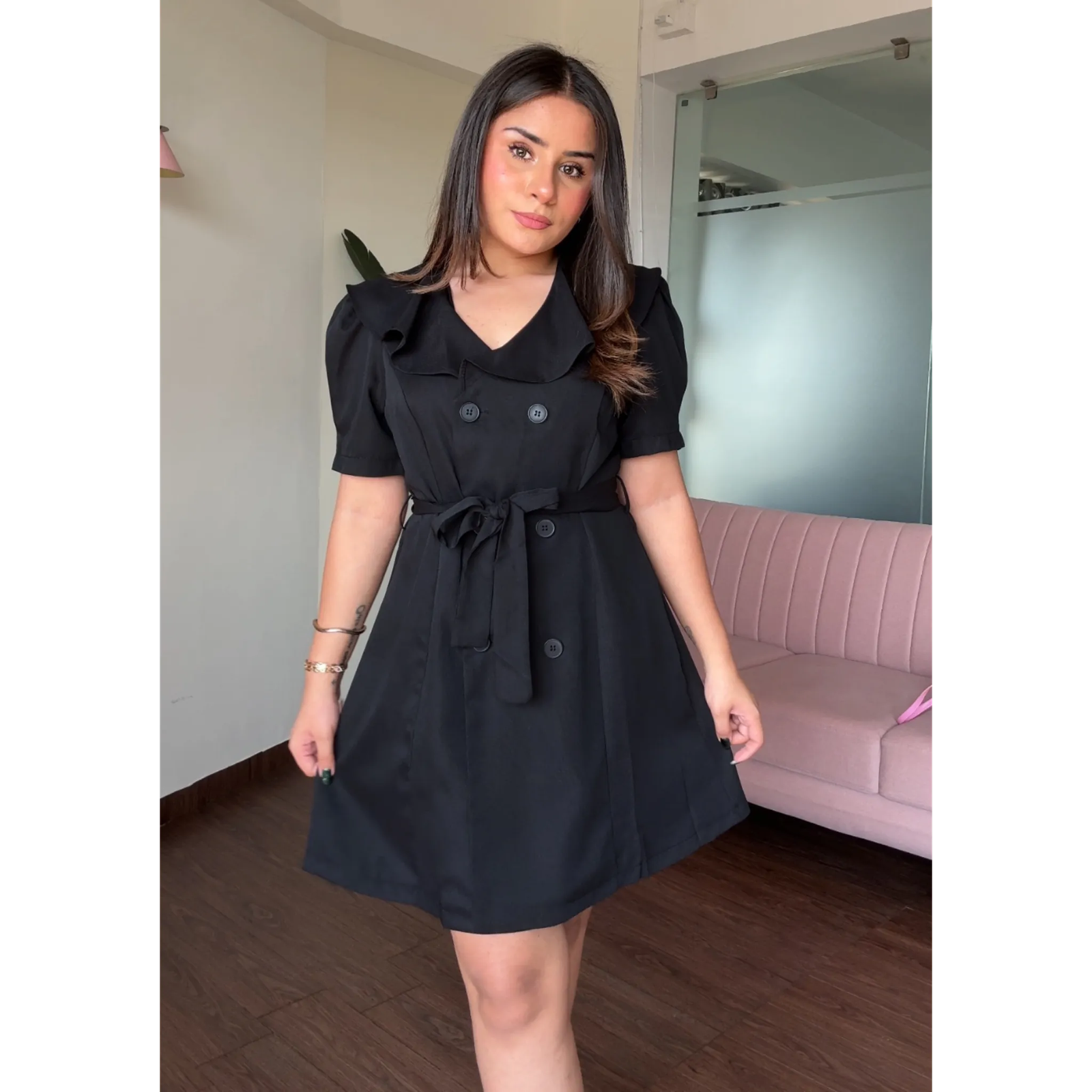 Korean Ruffle Detail Blazer Dress