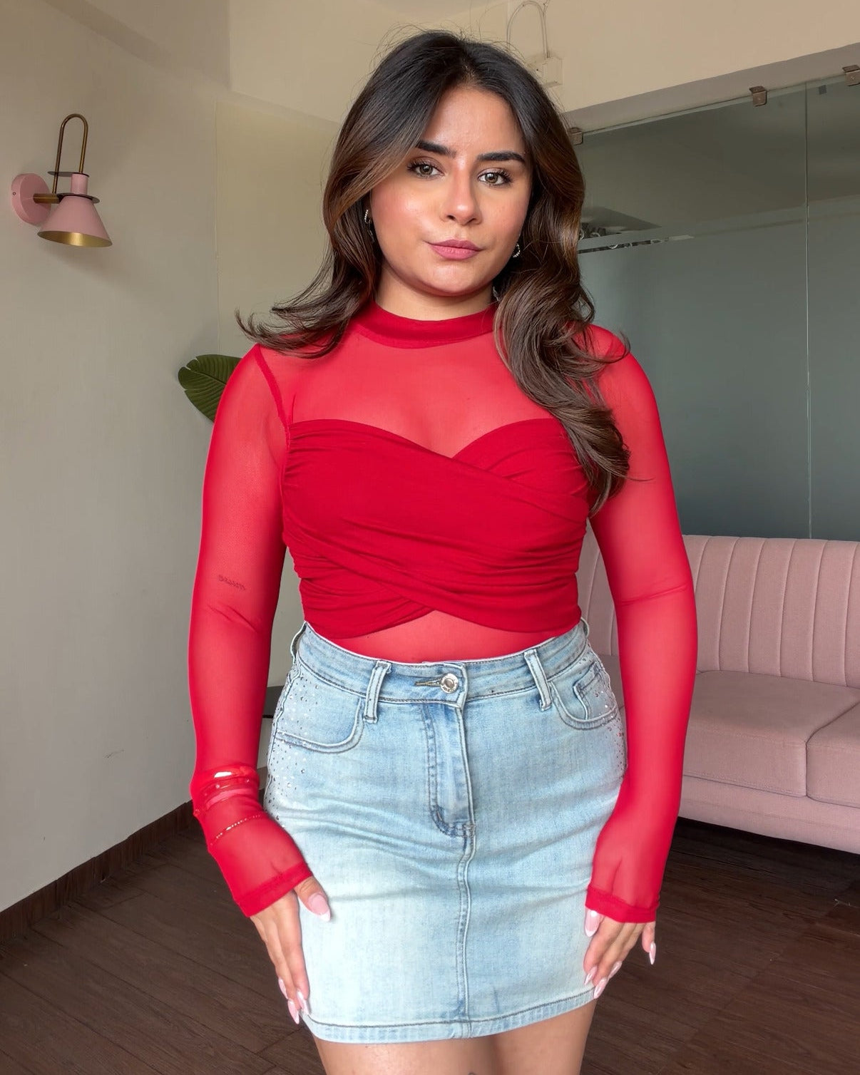 Mesh Crossover Top for Women