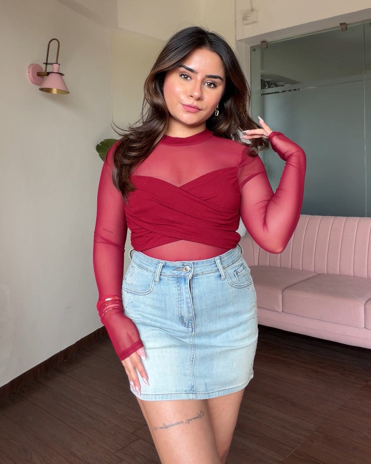 Mesh Crossover Top for Women