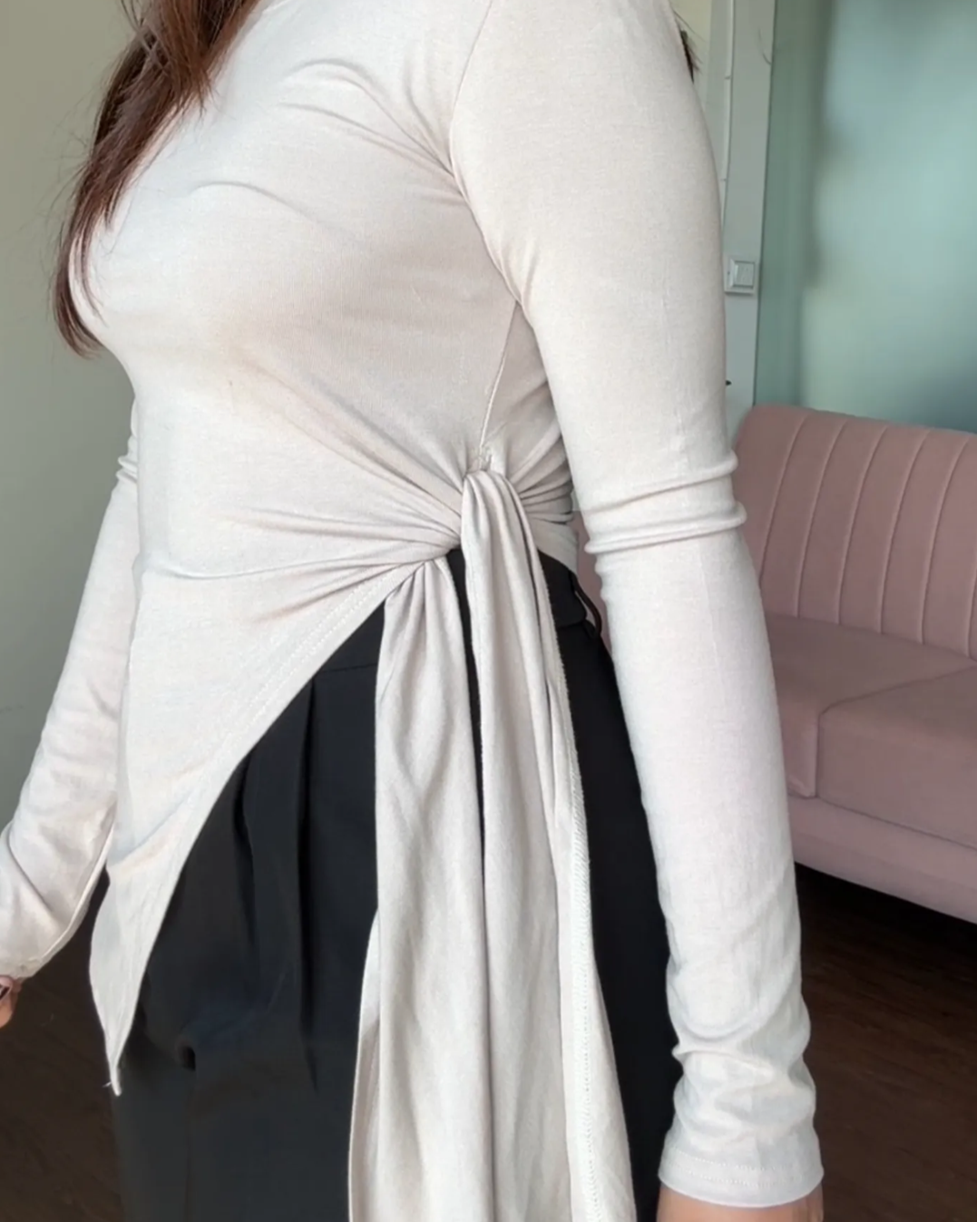 Asymmetric Hem Tie Up Full Sleeves Top