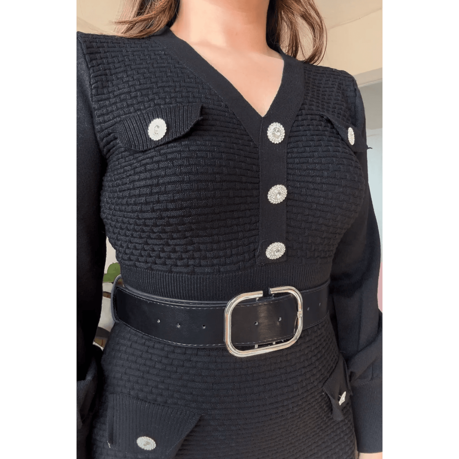 Textured Knitted Winter Dress