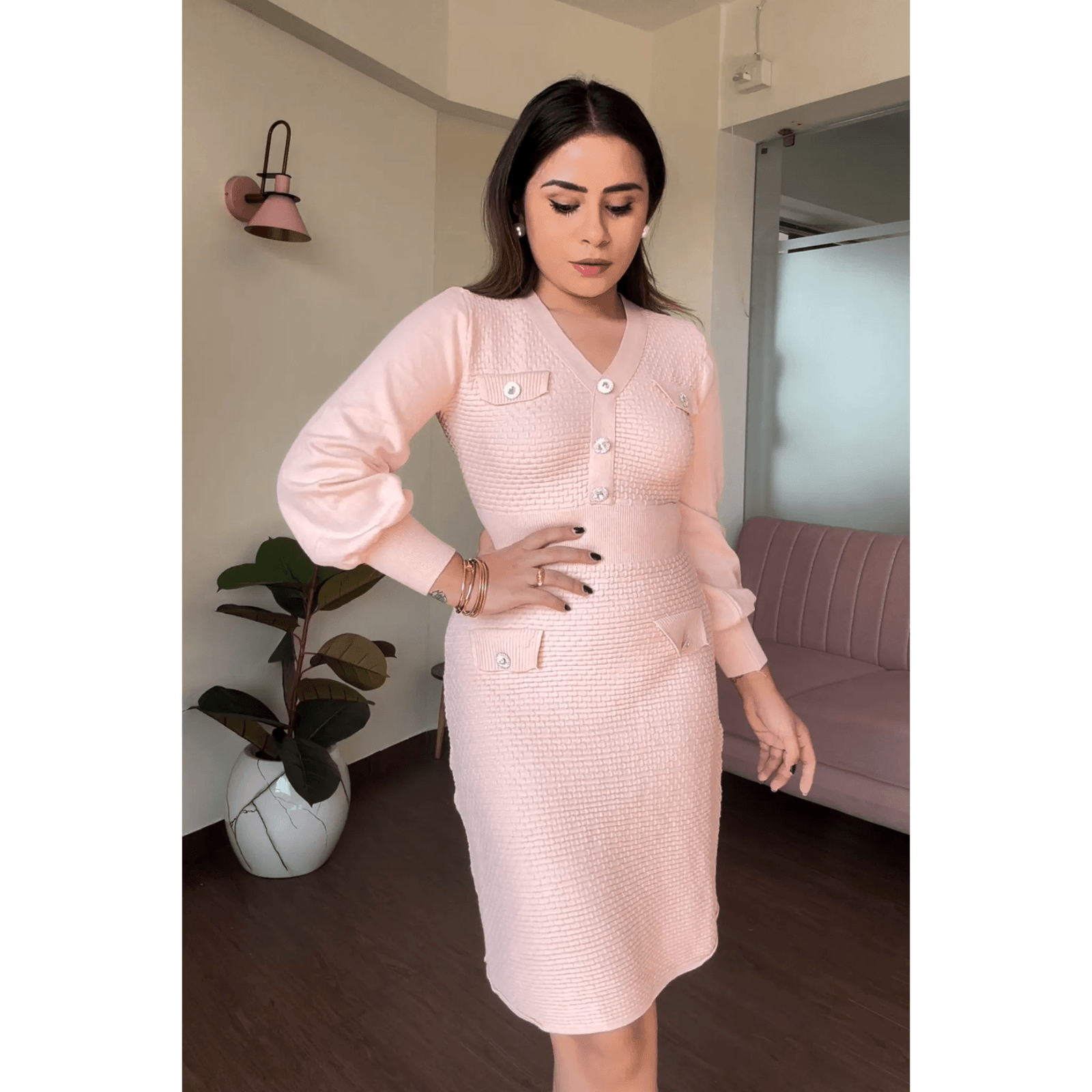 Textured Knitted Winter Dress