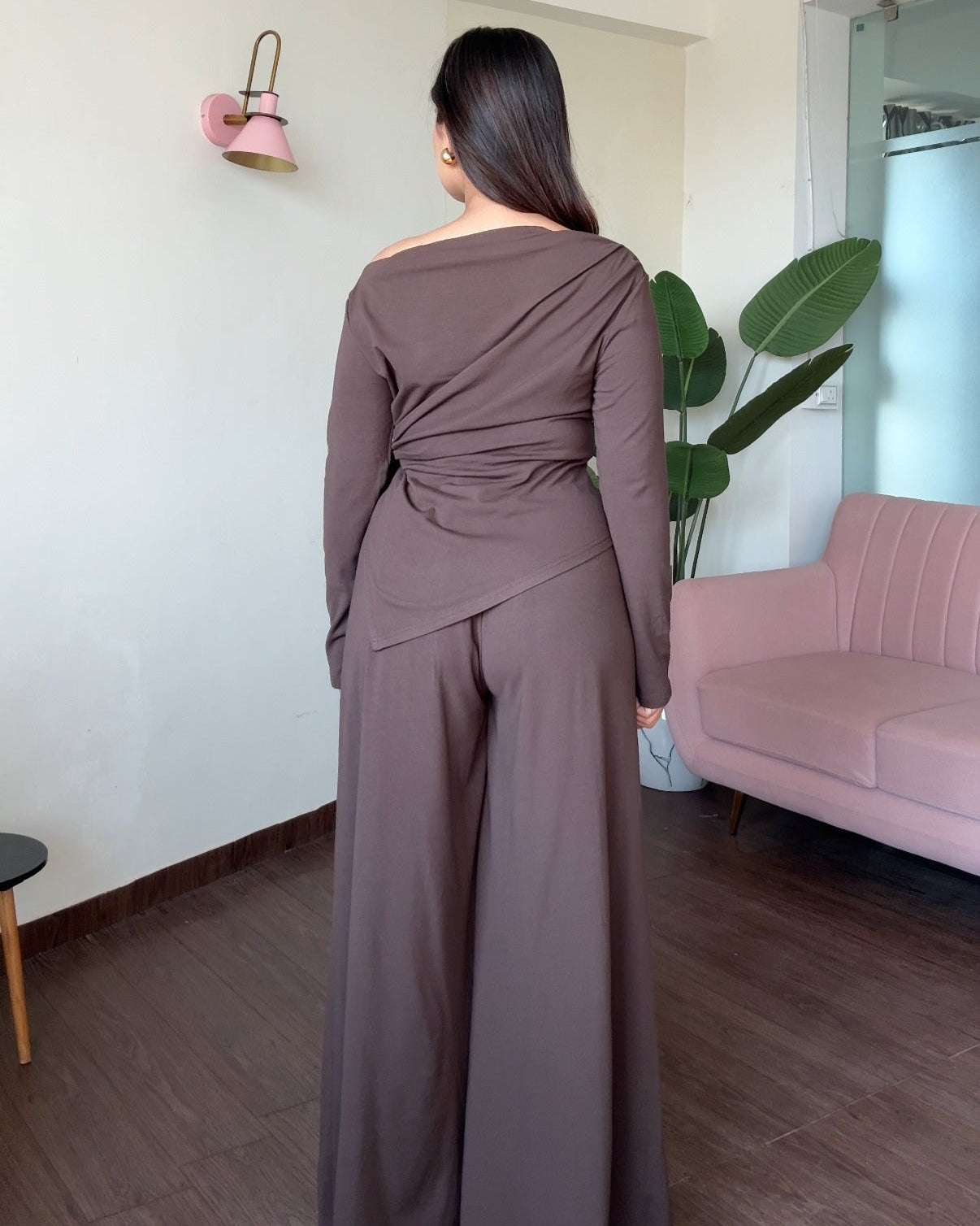 High Neck Knot Detailing And Pleated Pants Co-ord Set