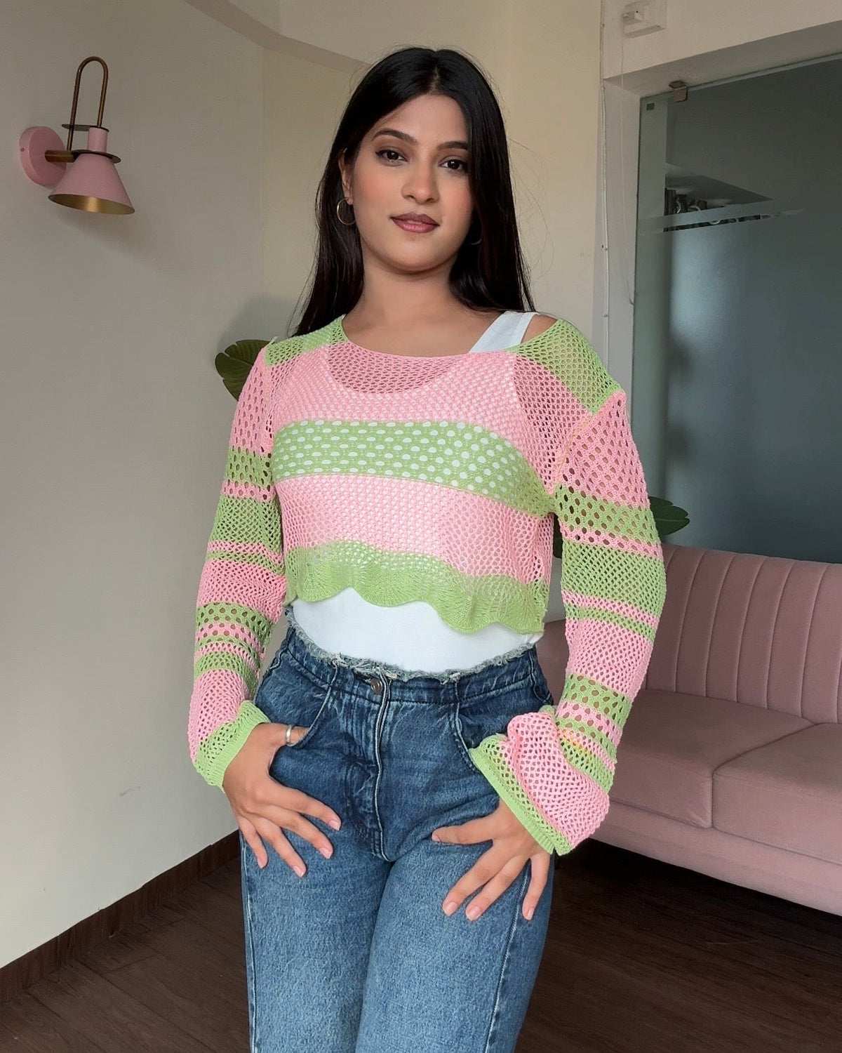 Crochet Color Block Pullover