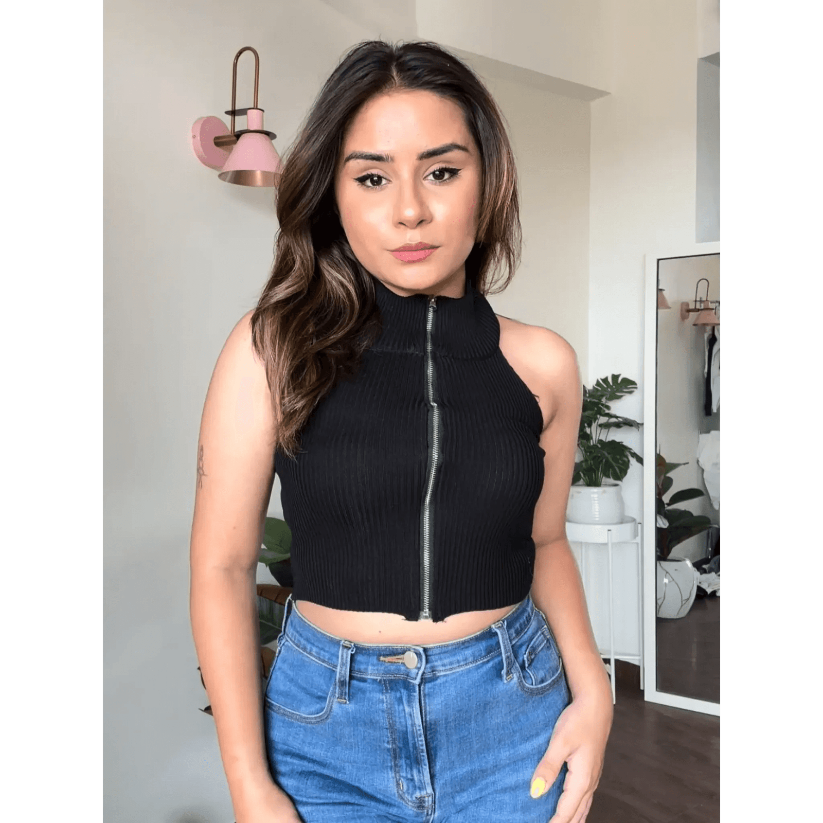 Zip Up HighNeck Crop Top