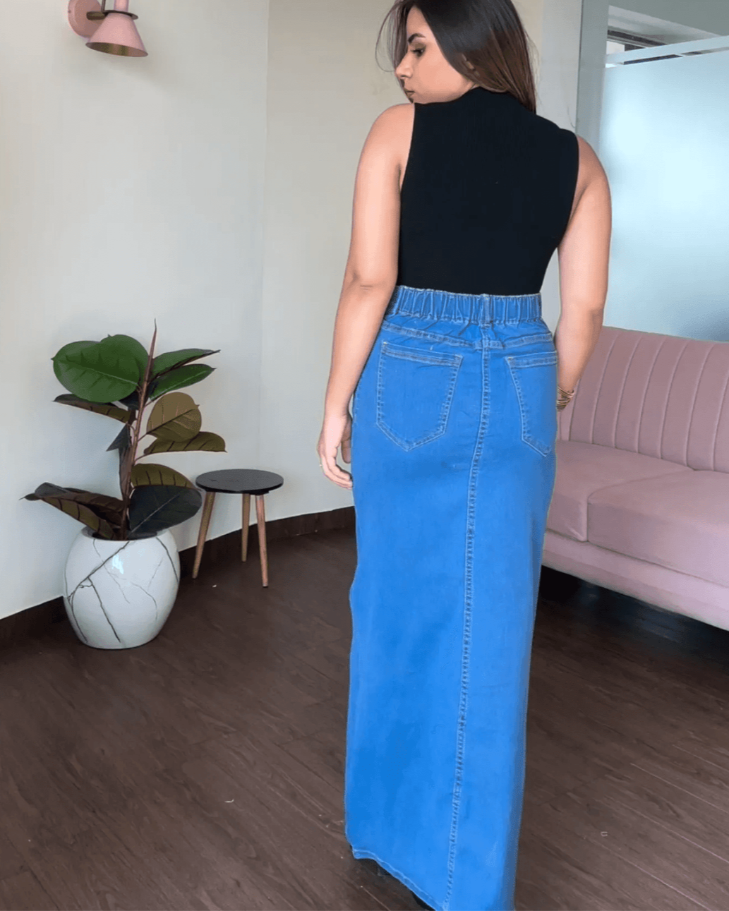 Denim Long A-Line Skirt
