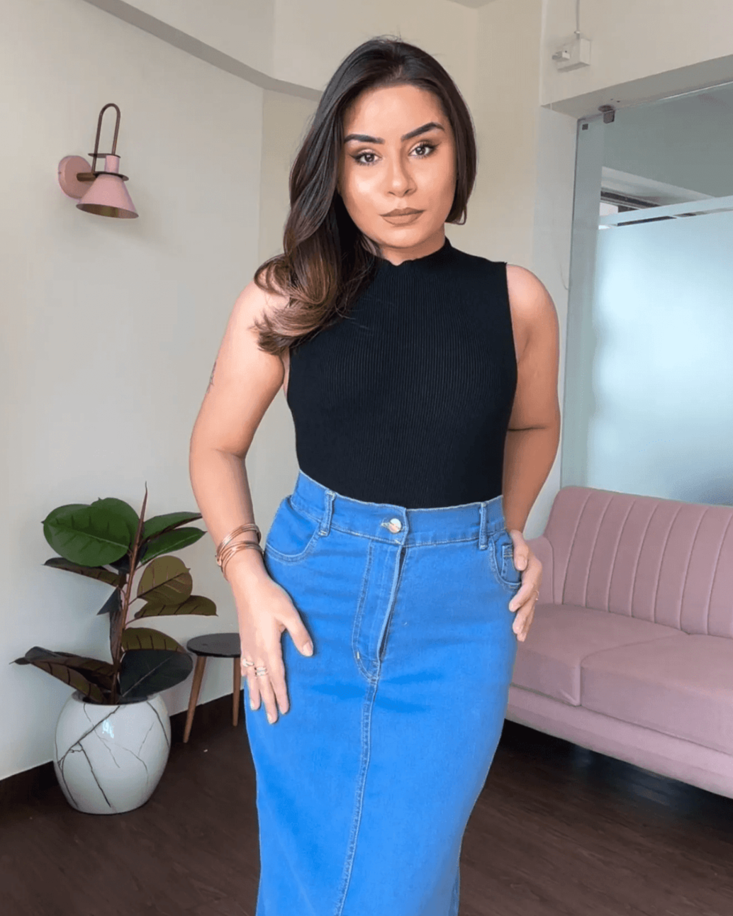 Denim Long A-Line Skirt