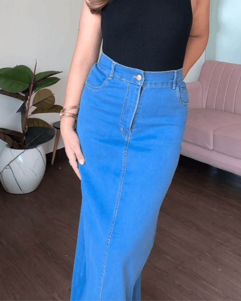 Denim Long A-Line Skirt