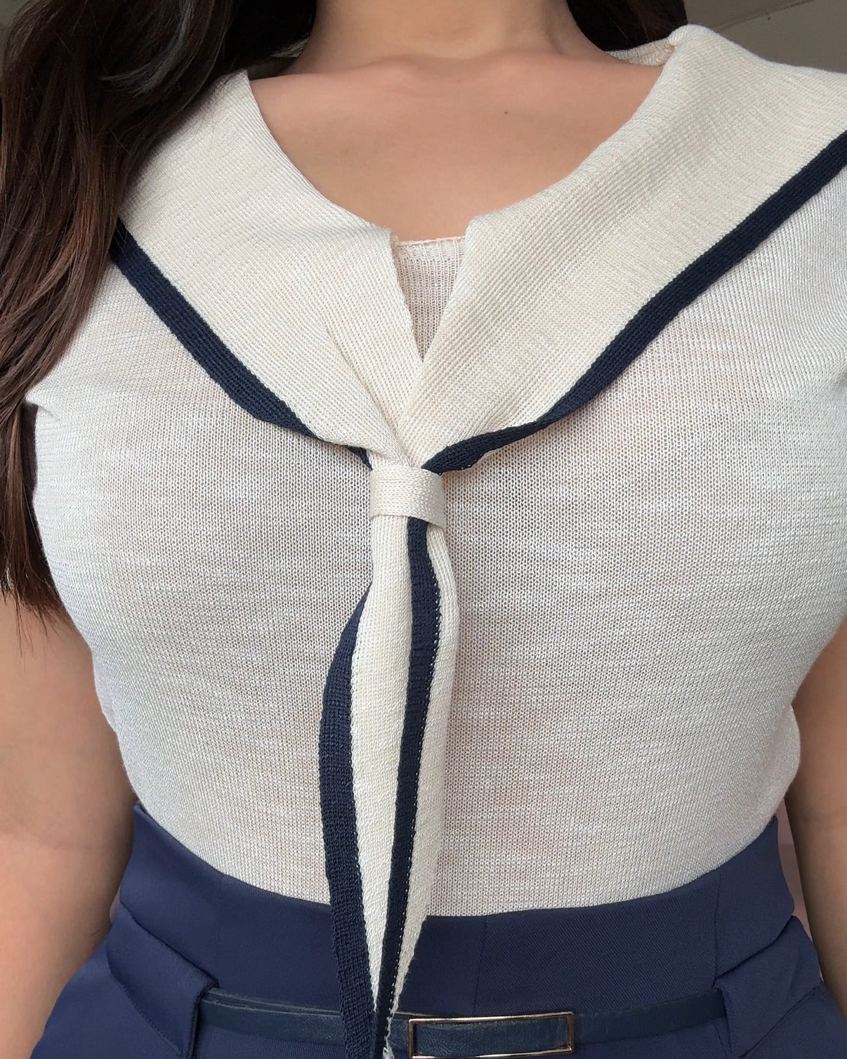 Scarf Inspired Ribbed Contrast Detailing Top