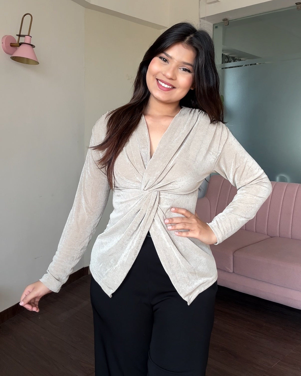 Knot Detailing V Neck Full Sleeve Top