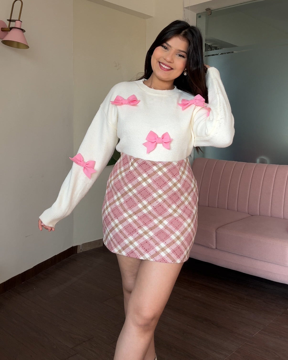 Baby Pink Mini Plaid Skirt