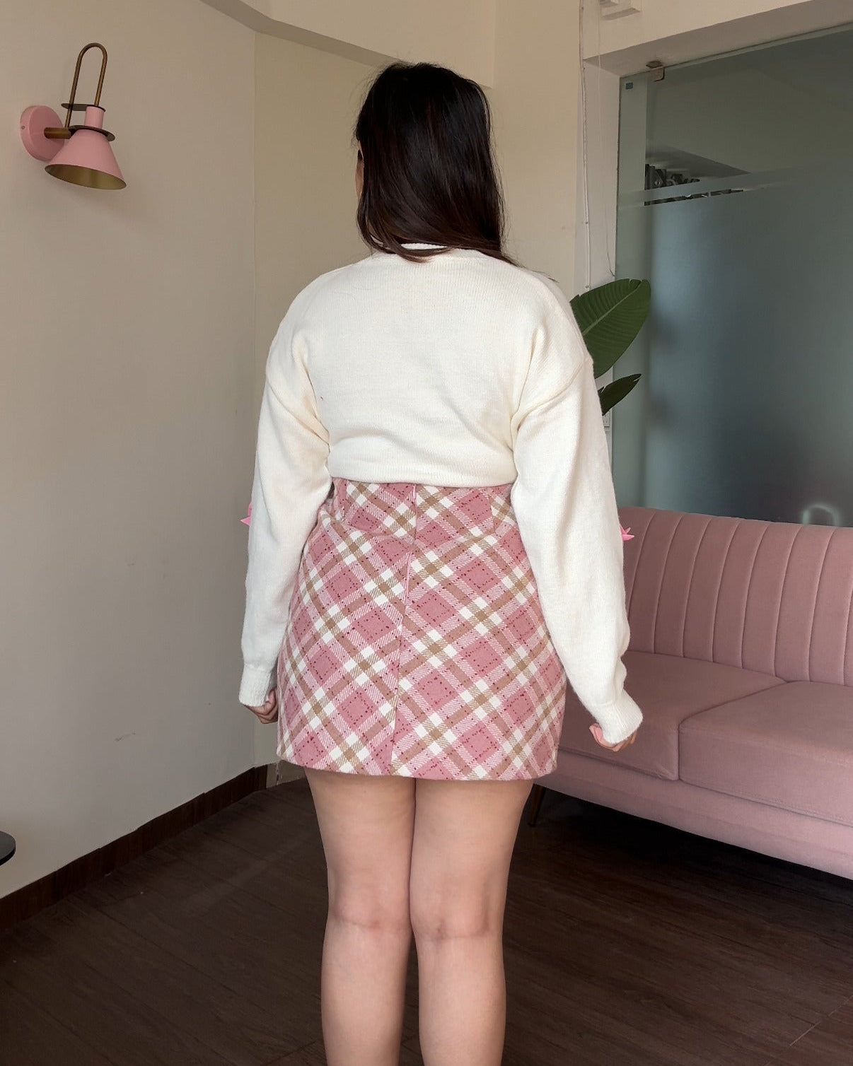 Baby Pink Mini Plaid Skirt