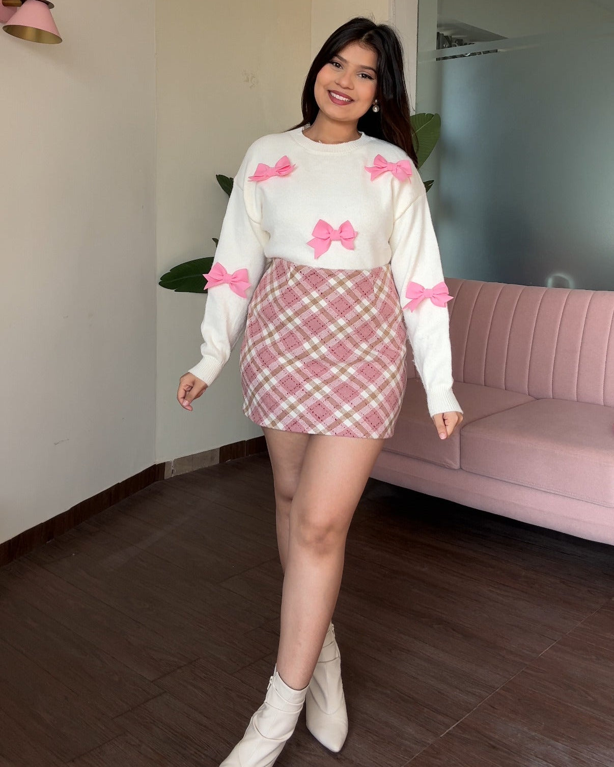 Baby Pink Mini Plaid Skirt