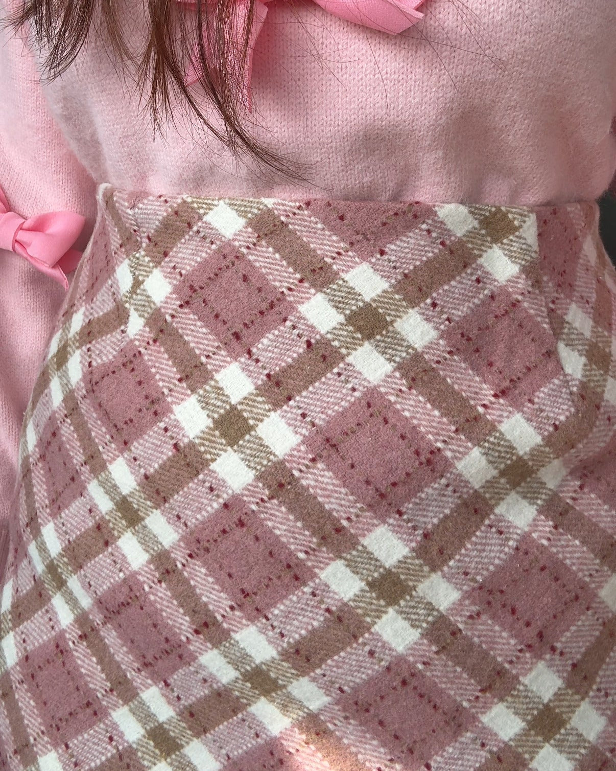 Baby Pink Midi Plaid Skirt