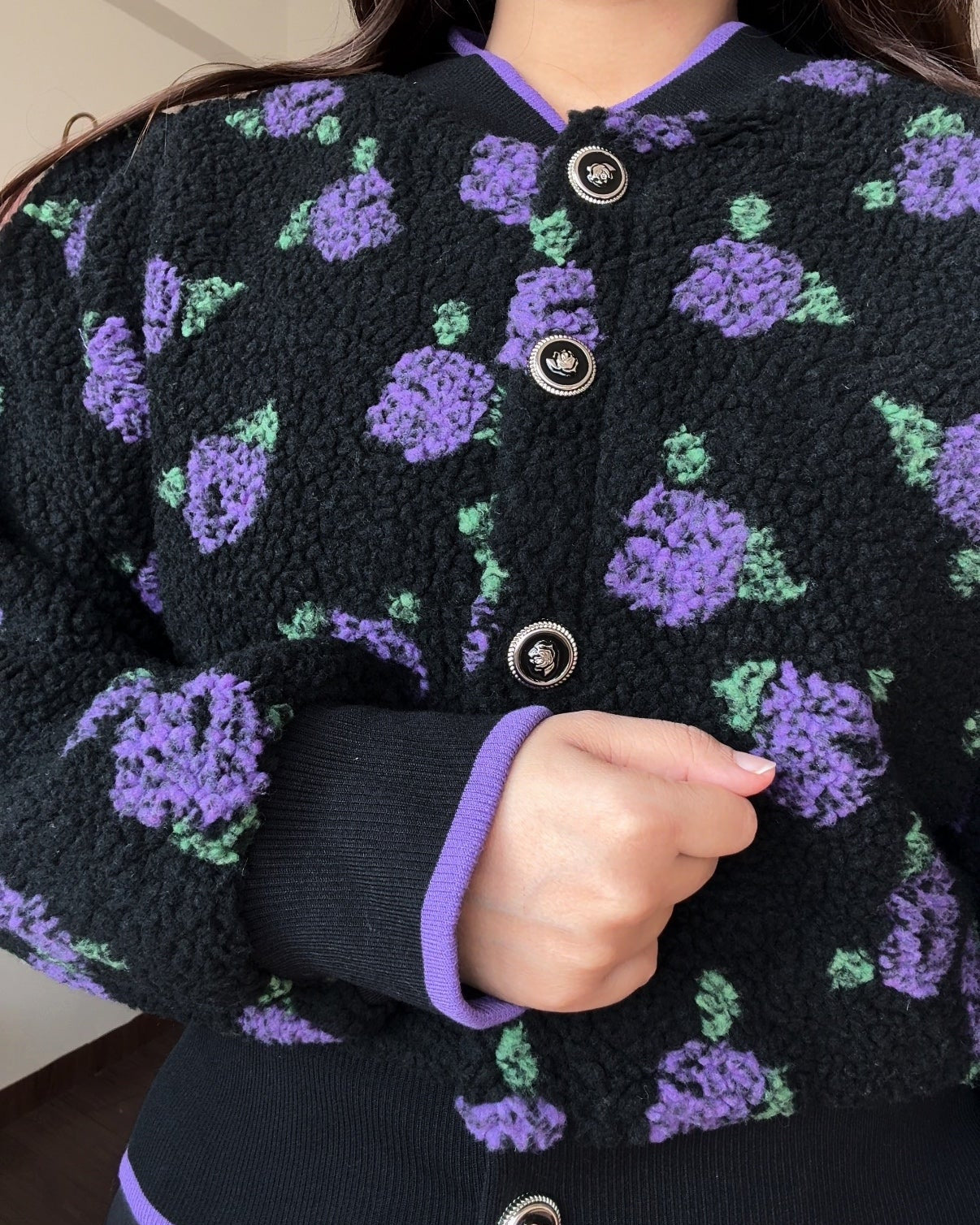 Violet Roses Button Detailing Bomber Jacket