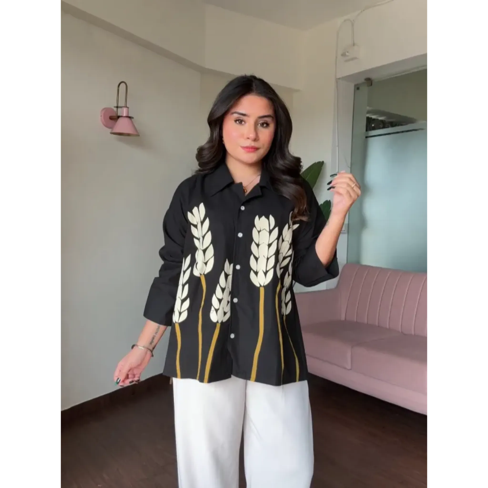 Black Painted Tropical Cotton Poplin Shirt