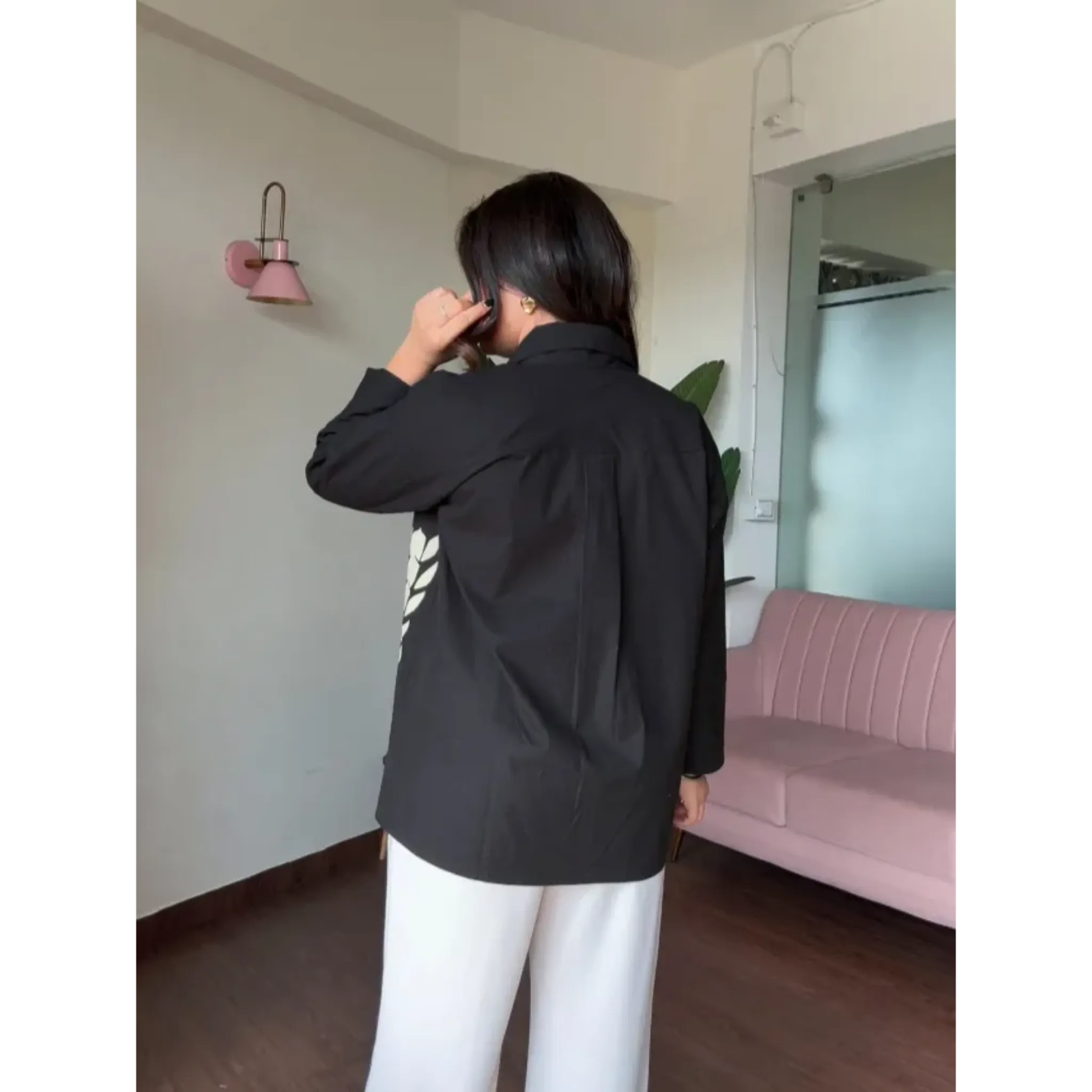 Black Painted Tropical Cotton Poplin Shirt