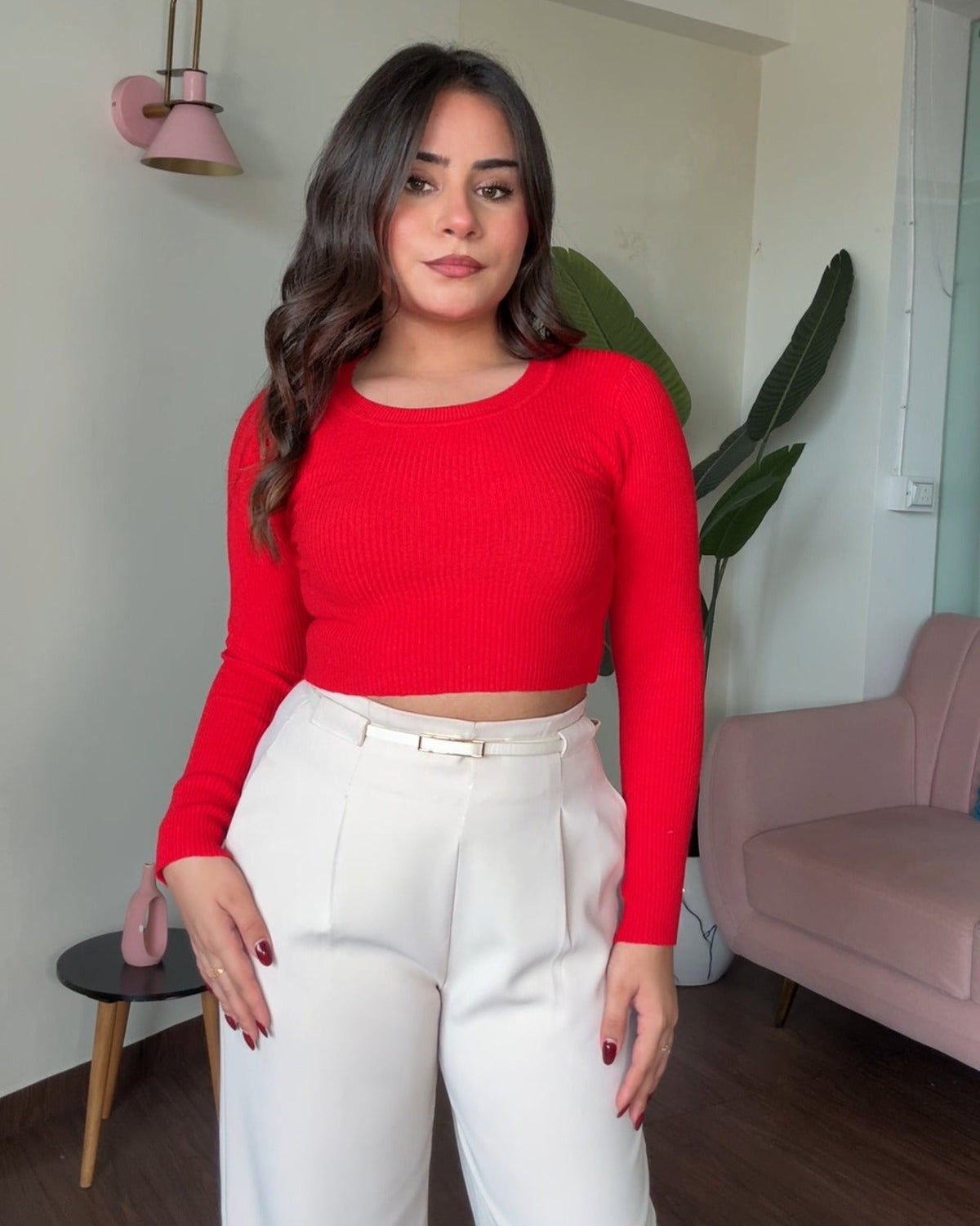 Round Neck Ribbed Knitted Cropped Top