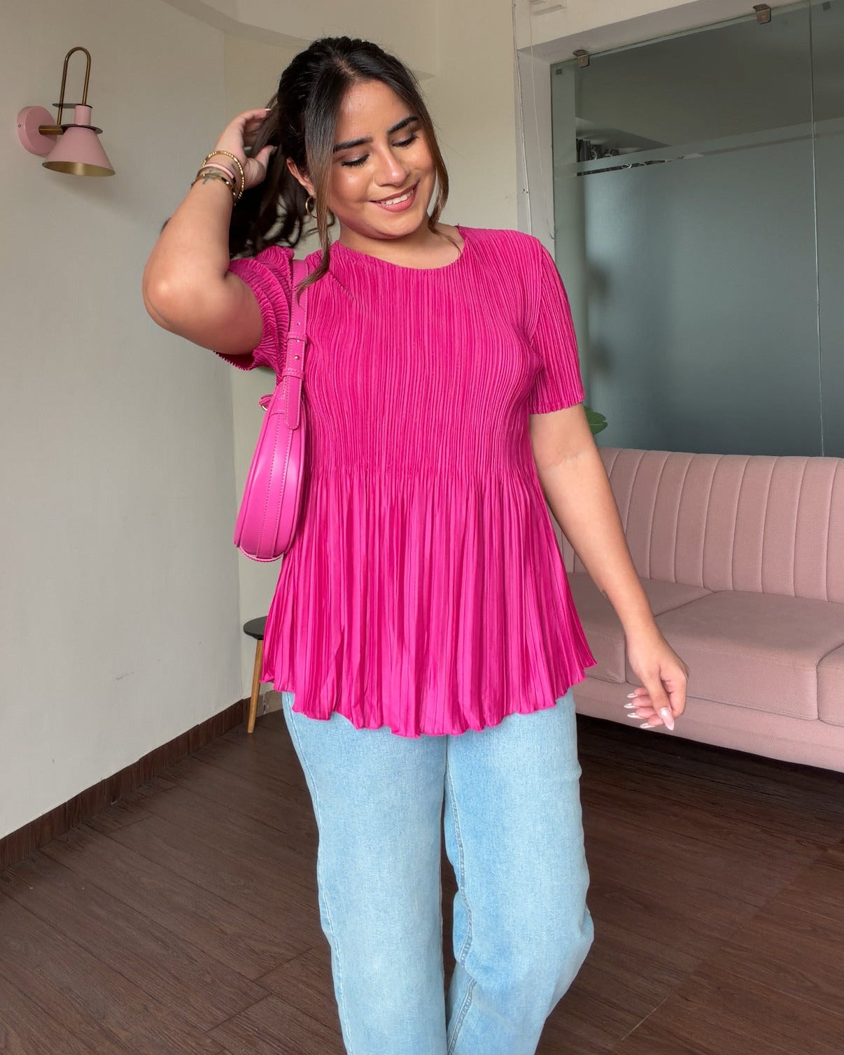 Solid Free Size Pleated Fabric Peplum Top