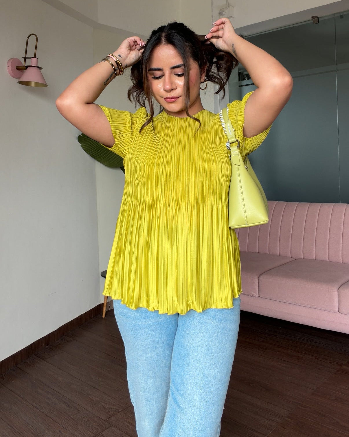 Solid Free Size Pleated Fabric Peplum Top